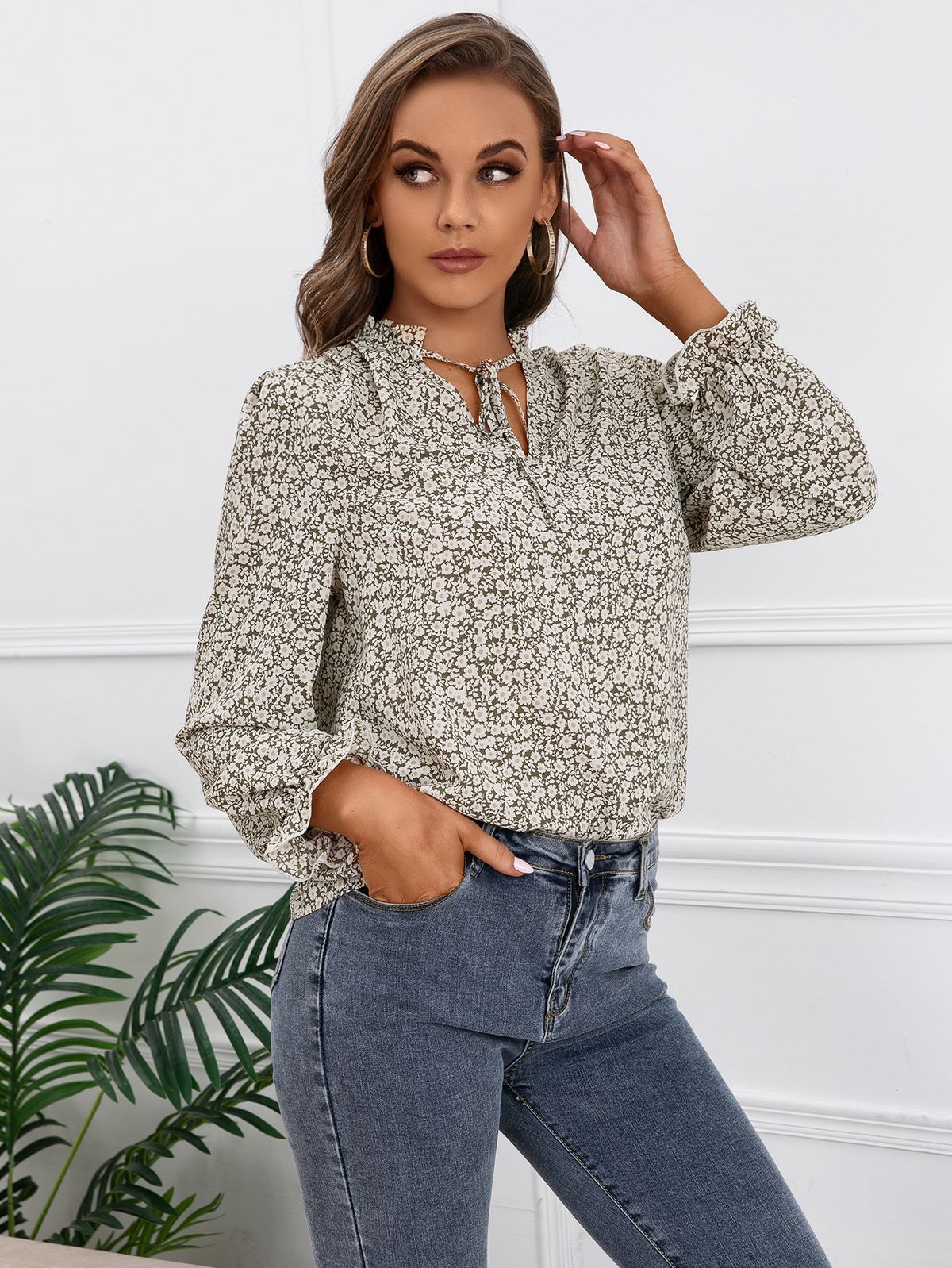 Tie Neck Vintage Floral Blouse