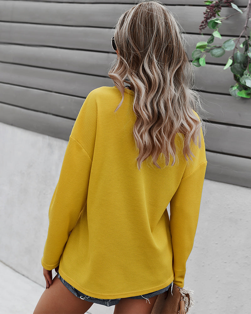 Faux Button Placket Sweater