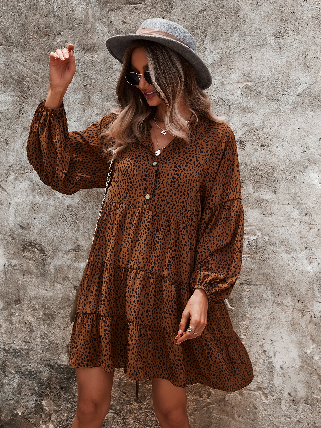 Drop Shoulder Cheetah Print Dress