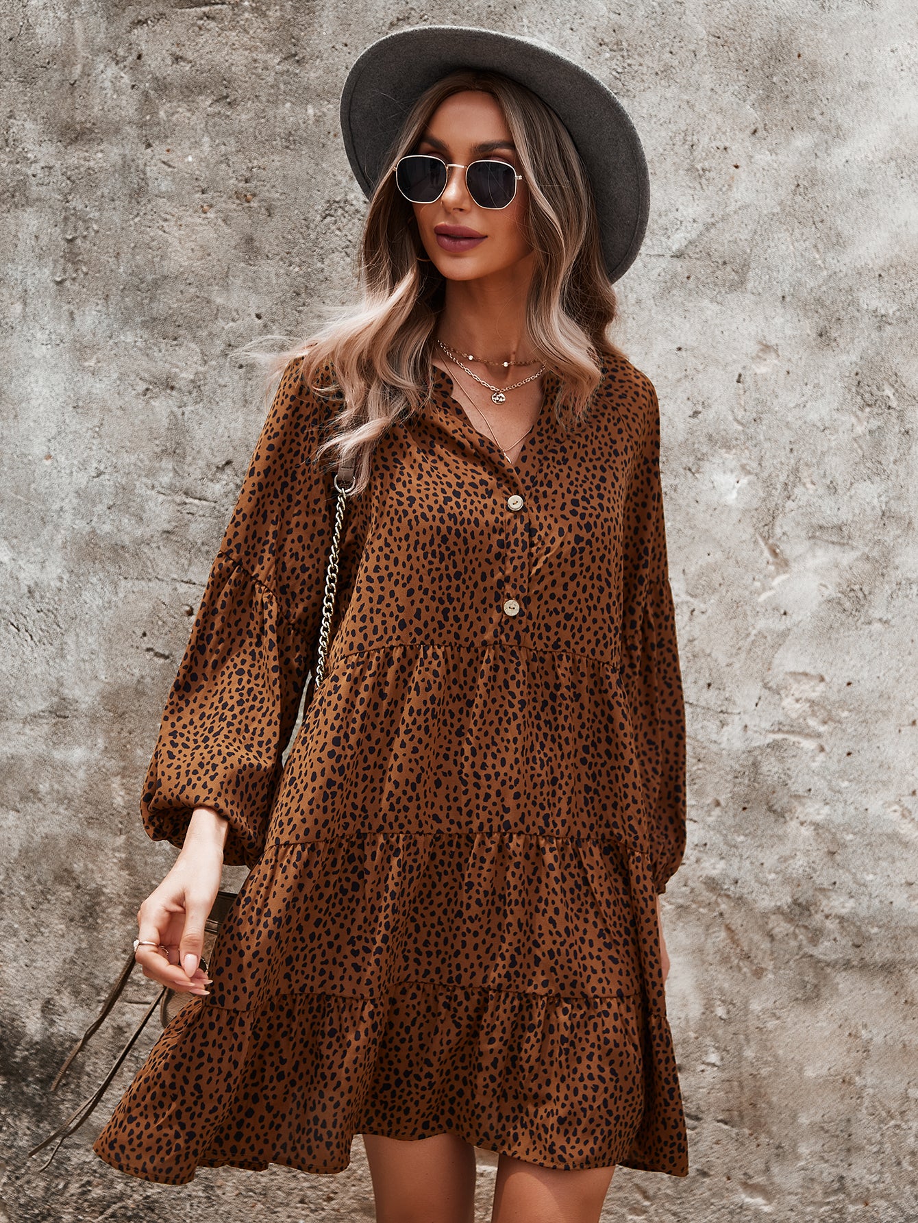 Drop Shoulder Cheetah Print Dress