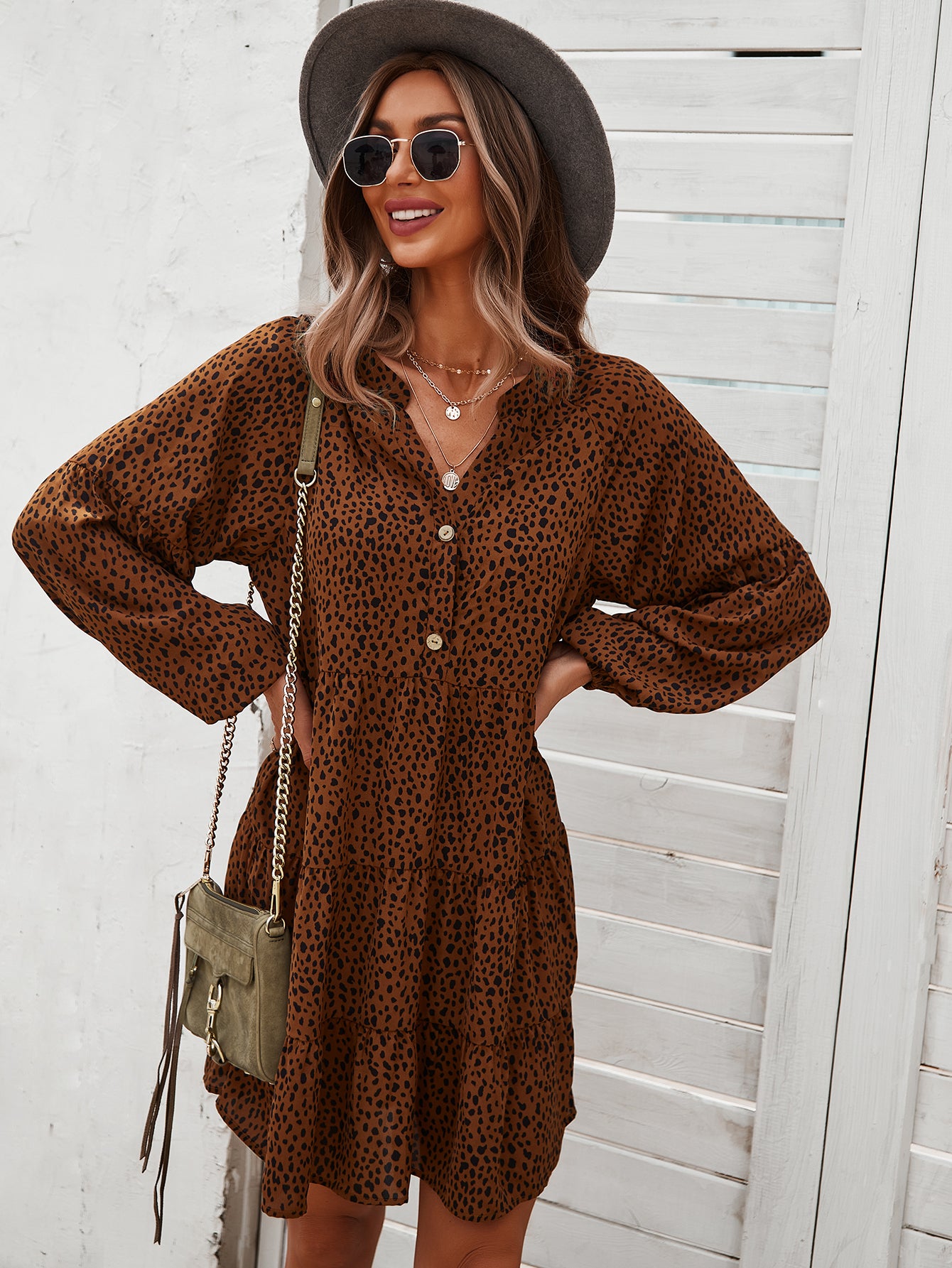 Drop Shoulder Cheetah Print Dress