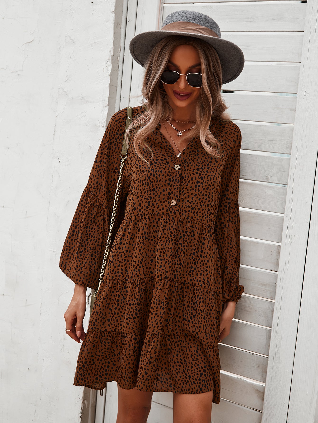 Drop Shoulder Cheetah Print Dress