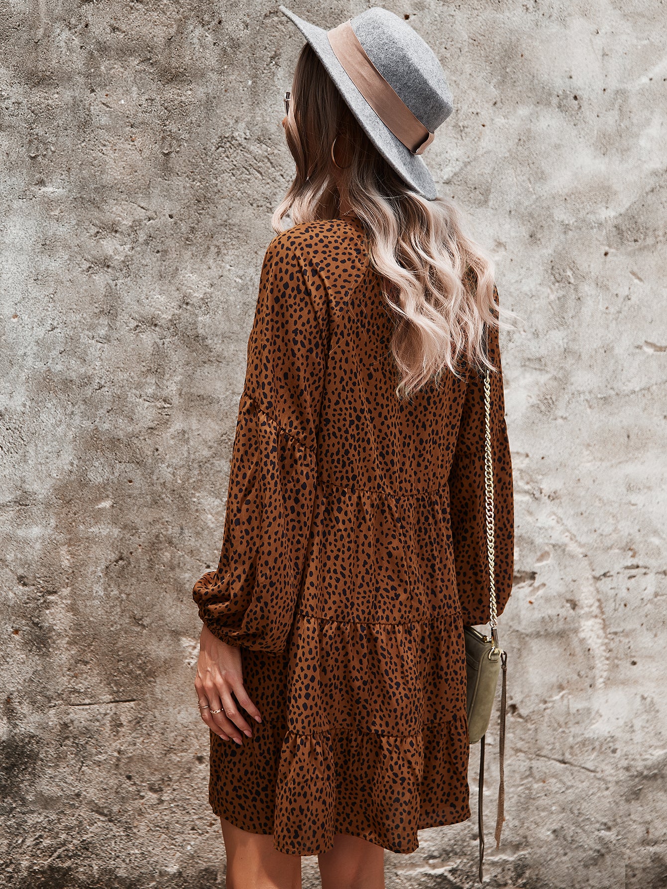 Drop Shoulder Cheetah Print Dress