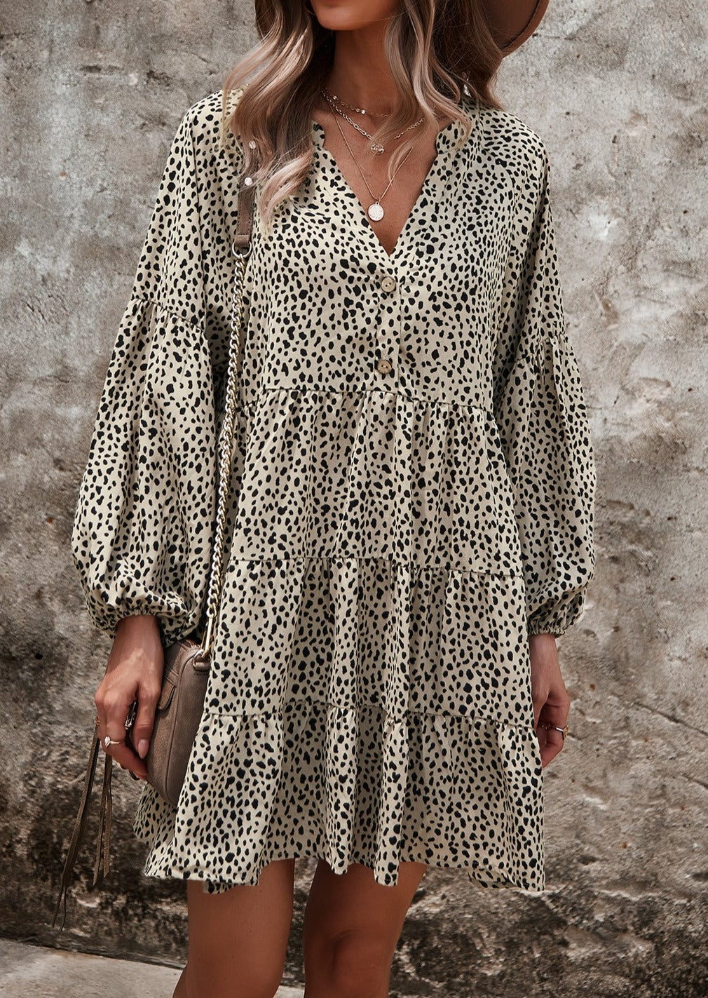 Drop Shoulder Cheetah Print Dress