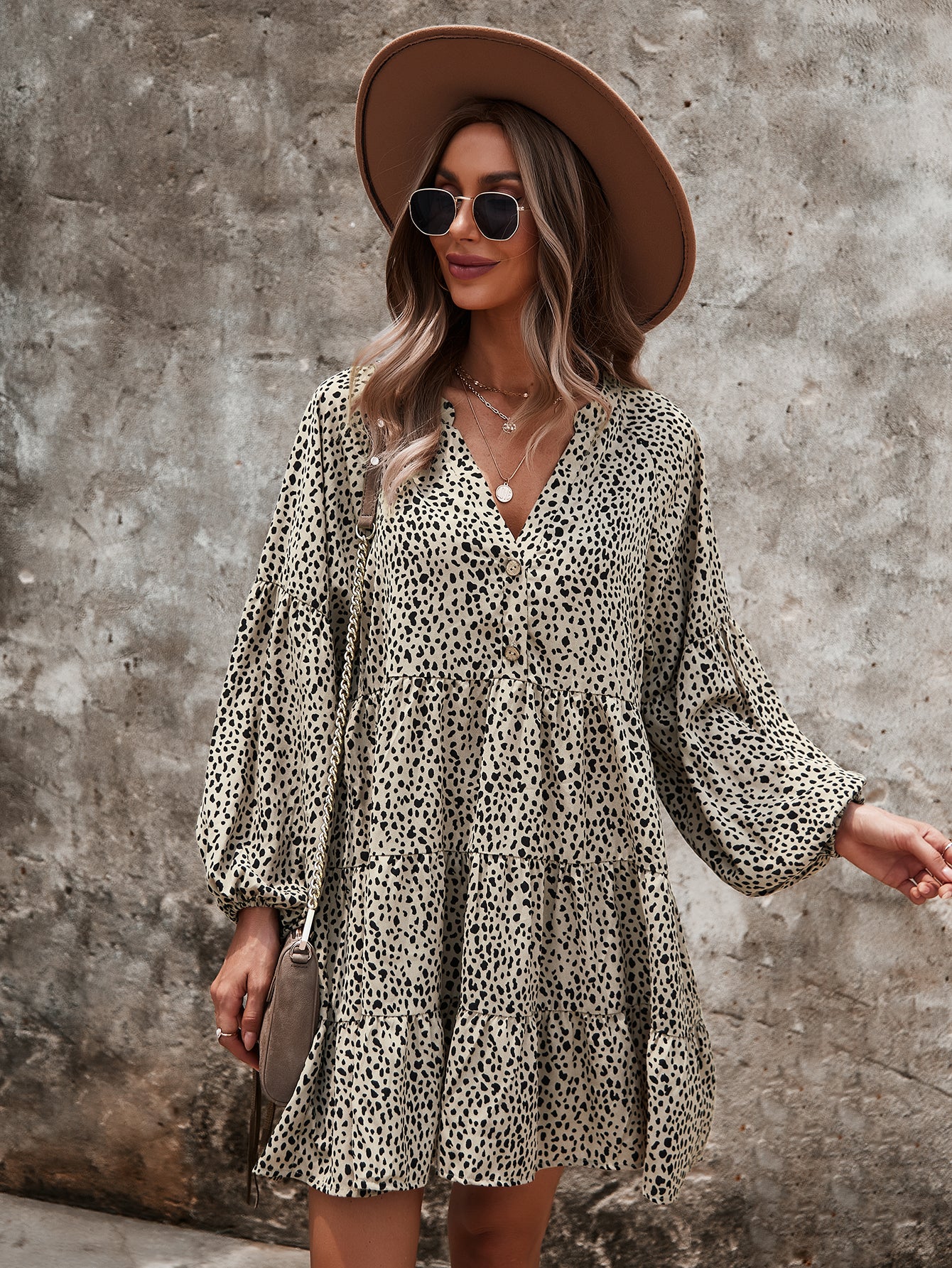 Drop Shoulder Cheetah Print Dress