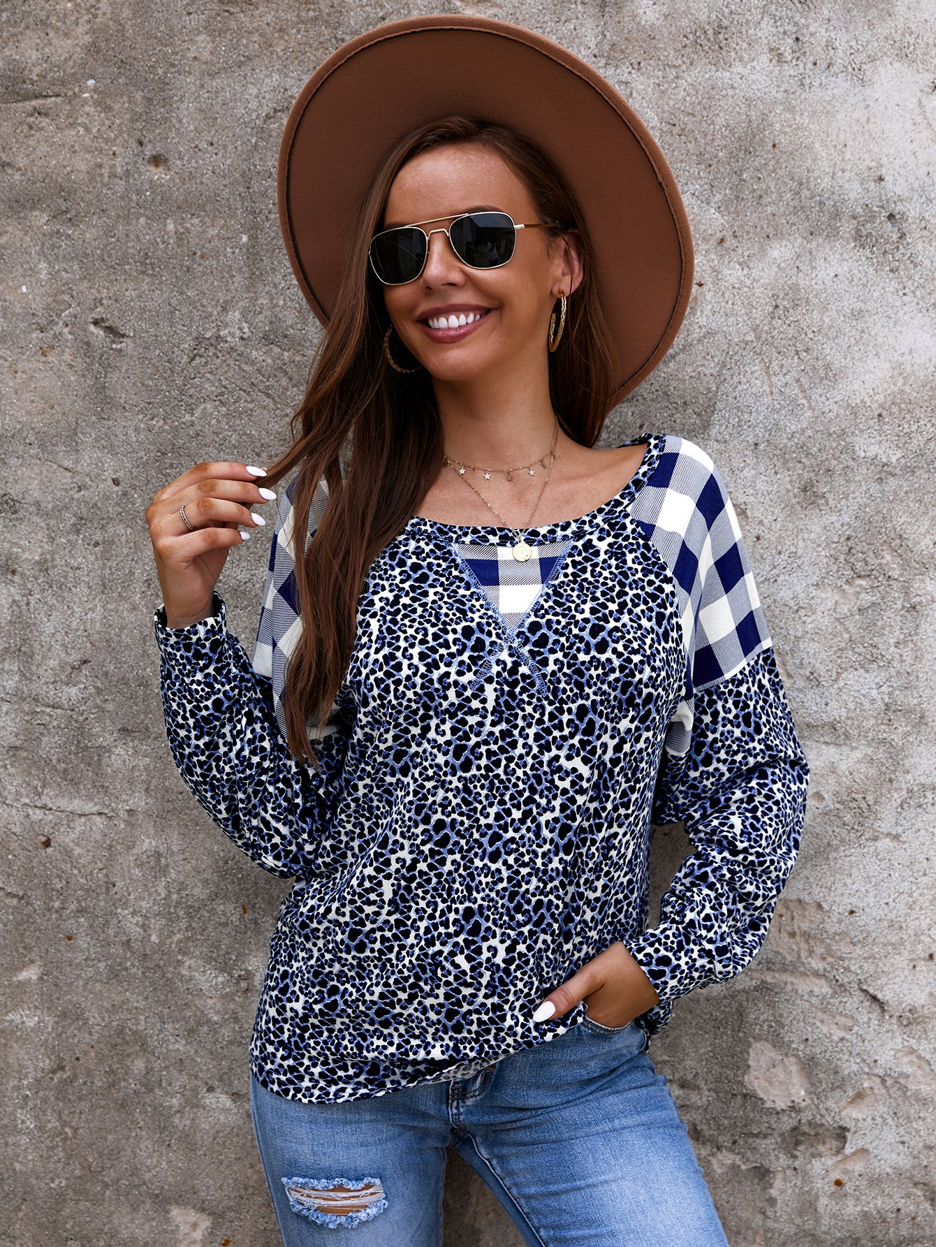 Two Tone Mixed Print Sweater