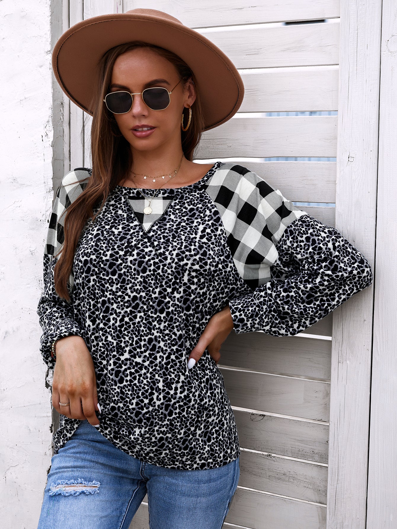 Two Tone Mixed Print Sweater