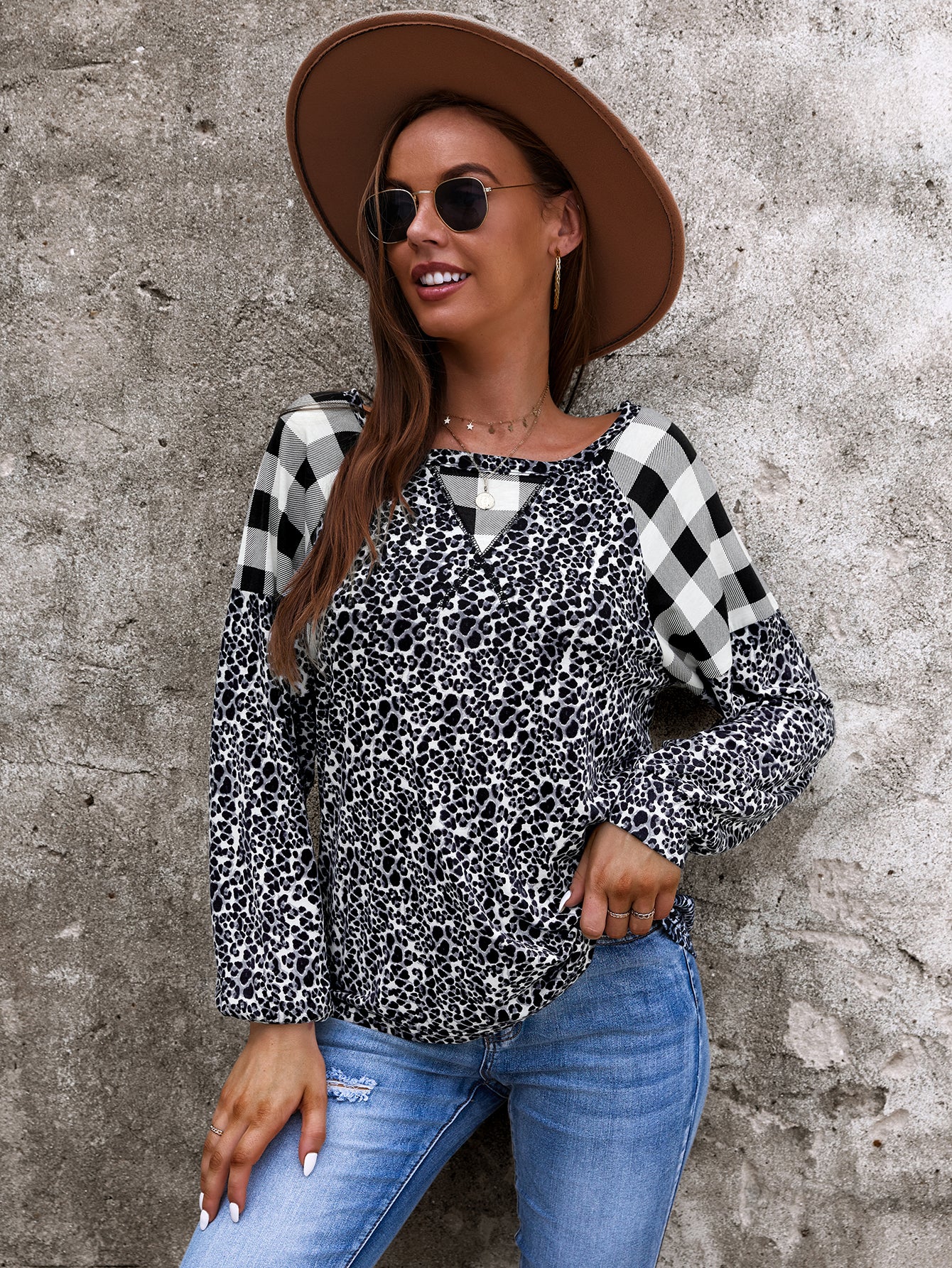 Two Tone Mixed Print Sweater