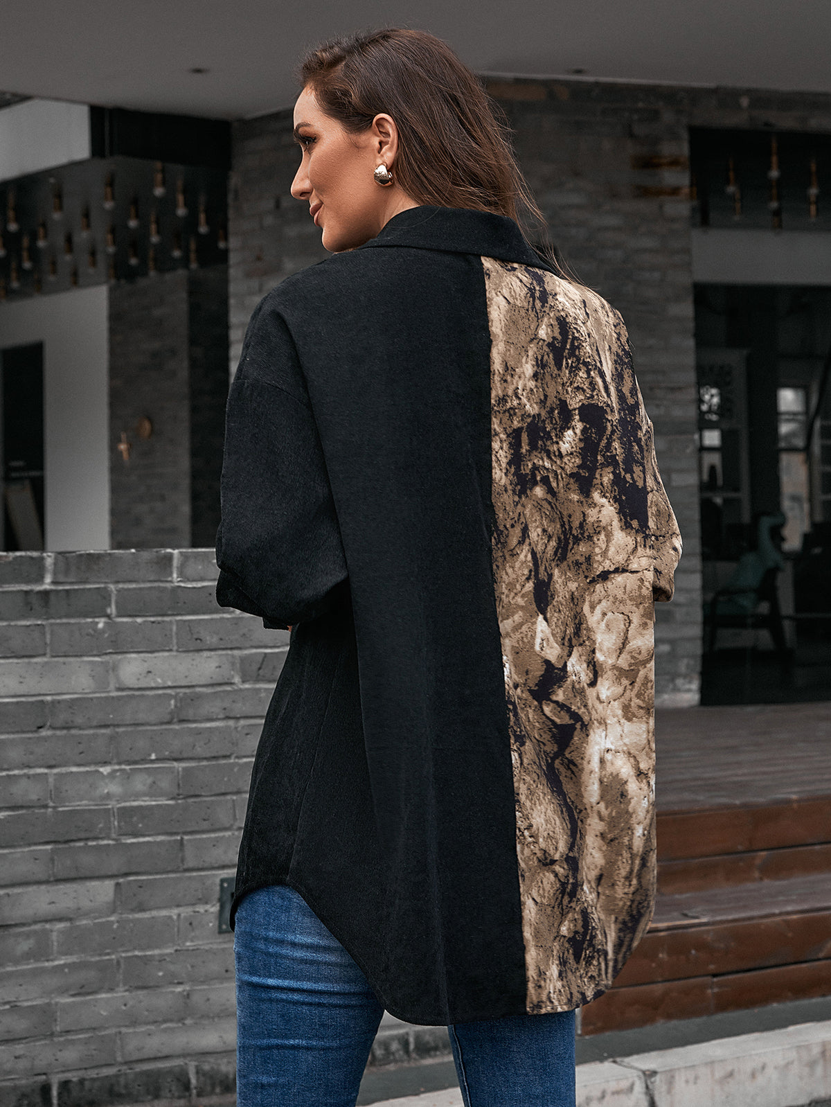Blusa de botones de dos tonos