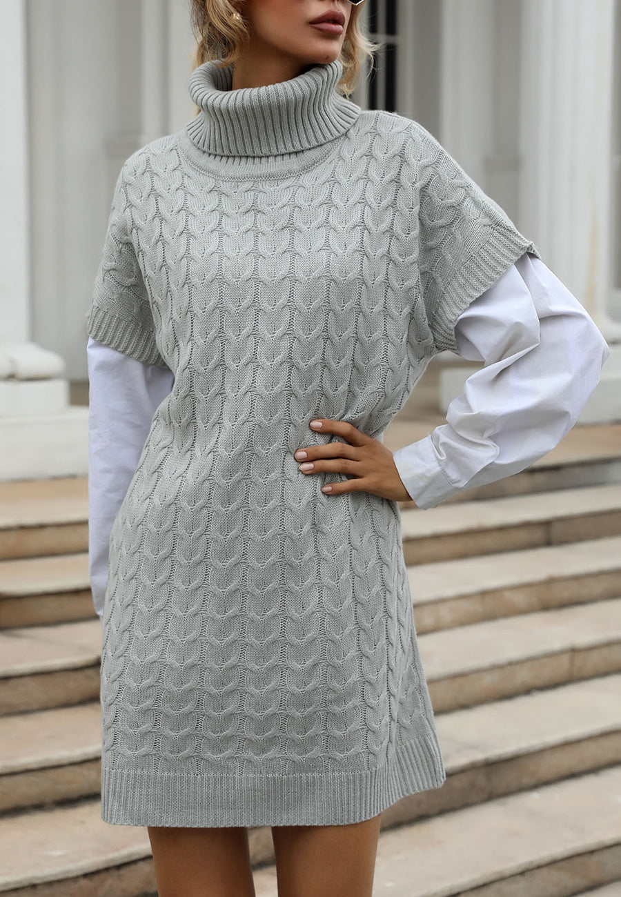 Vestido tipo suéter de manga corta y cuello alto