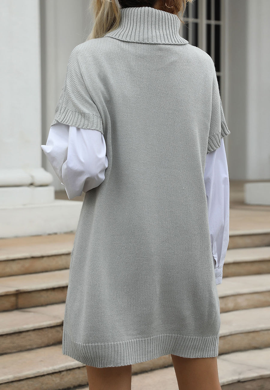 Vestido tipo suéter de manga corta y cuello alto