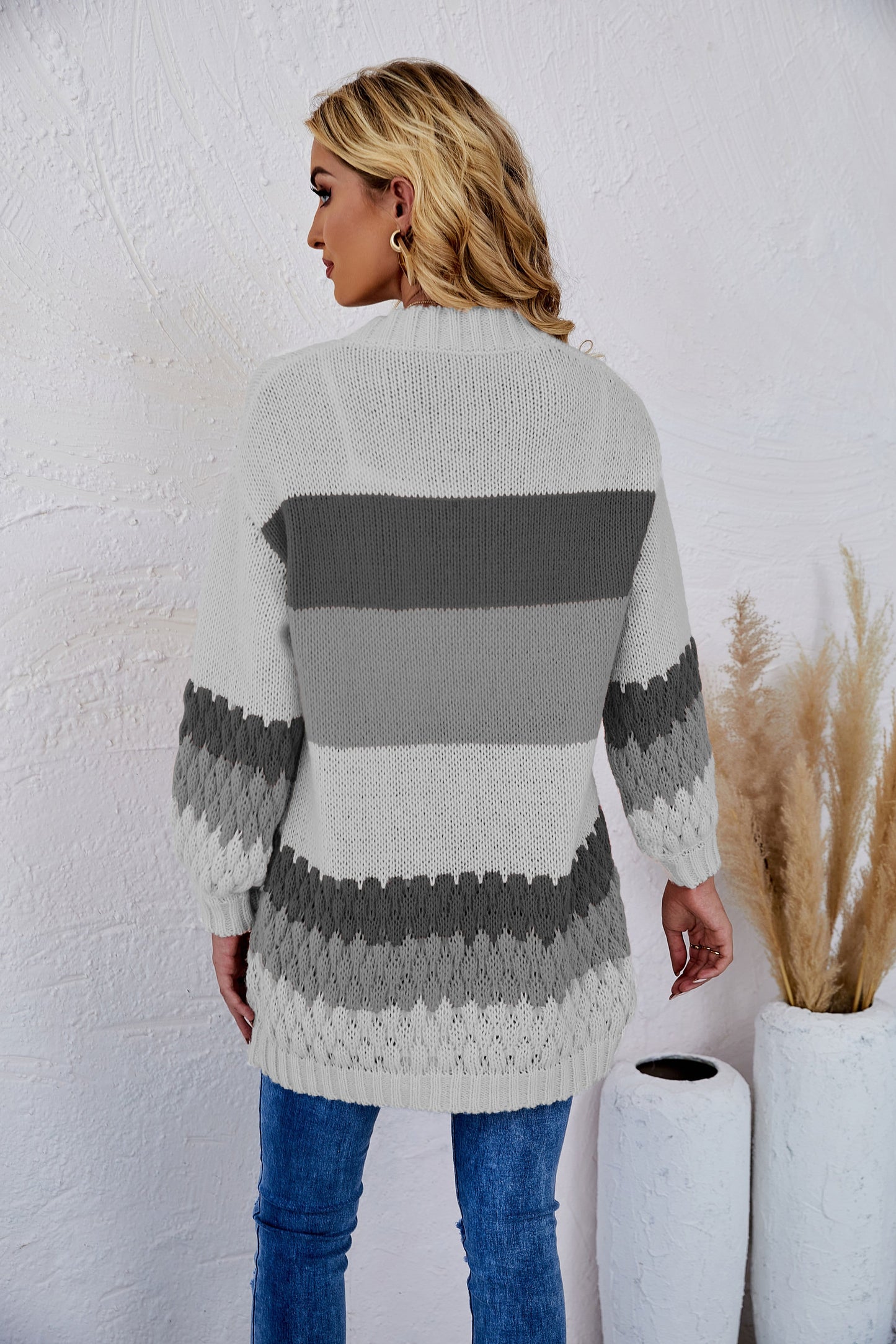 Color Block Striped Knit Cardigan