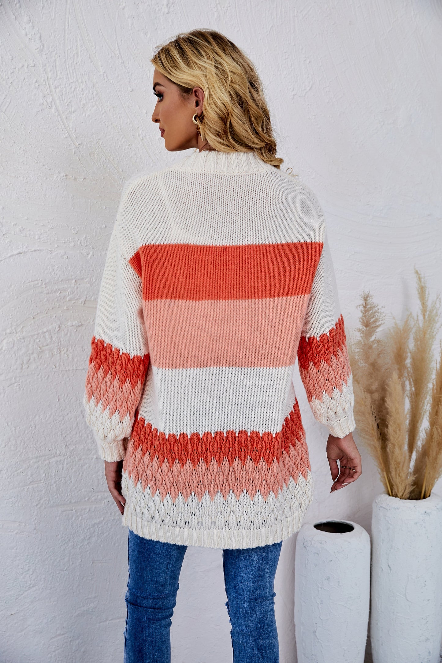Color Block Striped Knit Cardigan