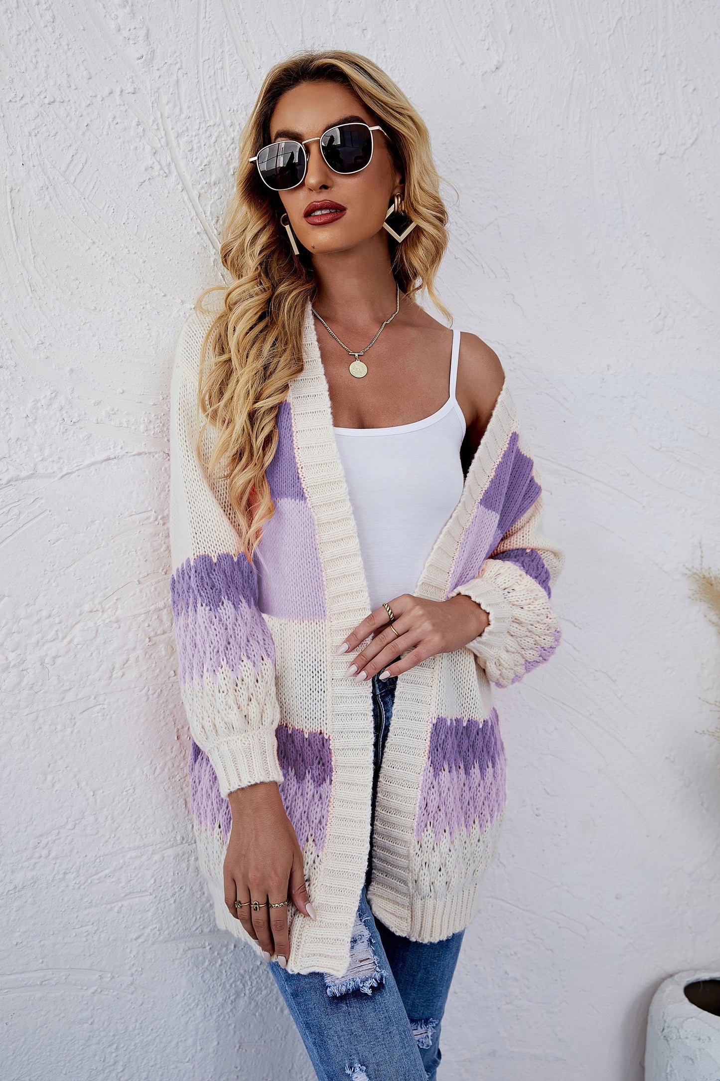 Color Block Striped Knit Cardigan