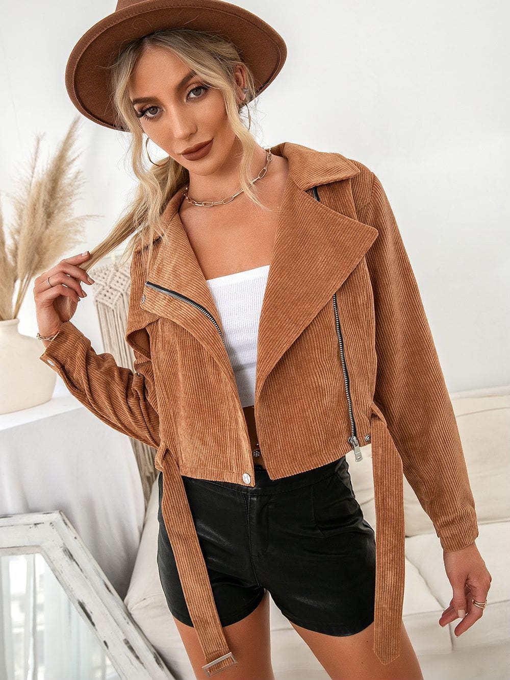 Zip-Up Corduroy Moto Jacket