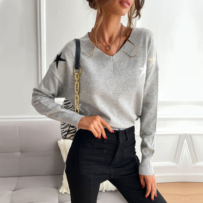 Drop Shoulder Star Print Sweater