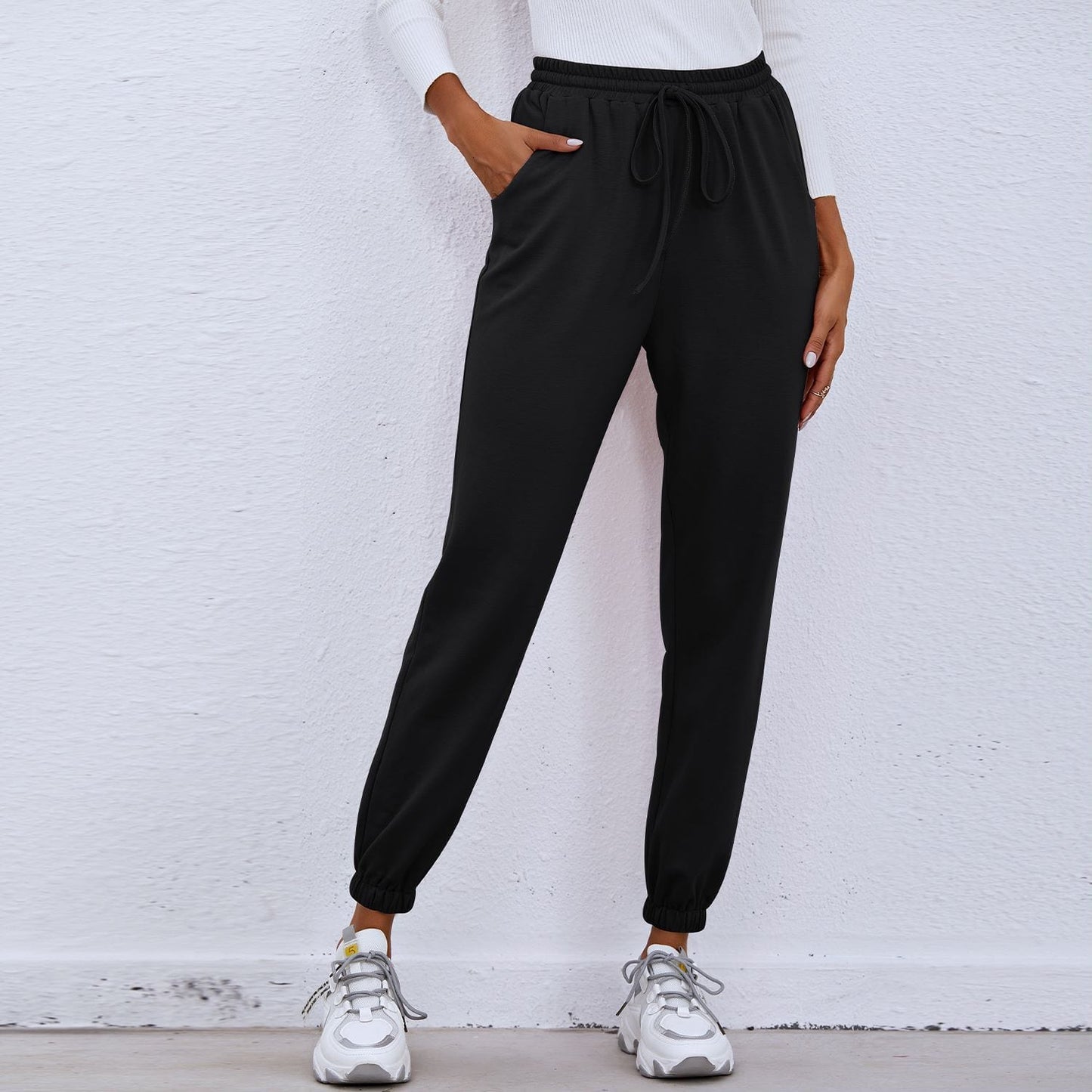Solid Drawstring Waist Joggers