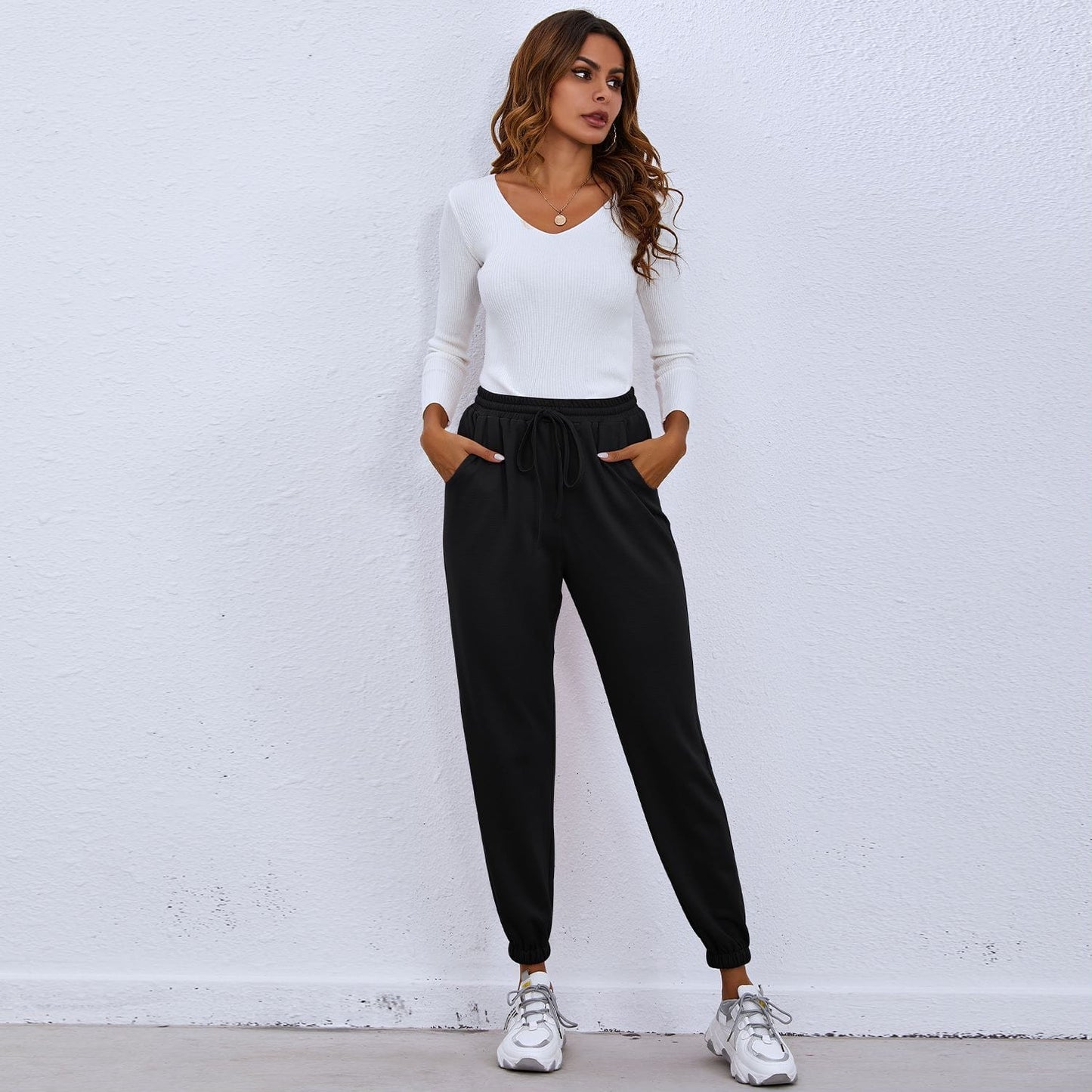 Solid Drawstring Waist Joggers