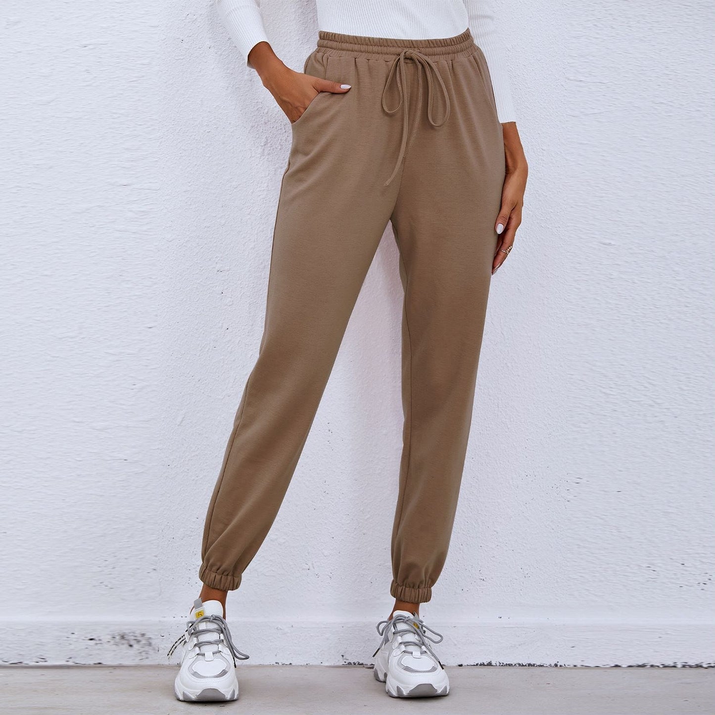 Solid Drawstring Waist Joggers