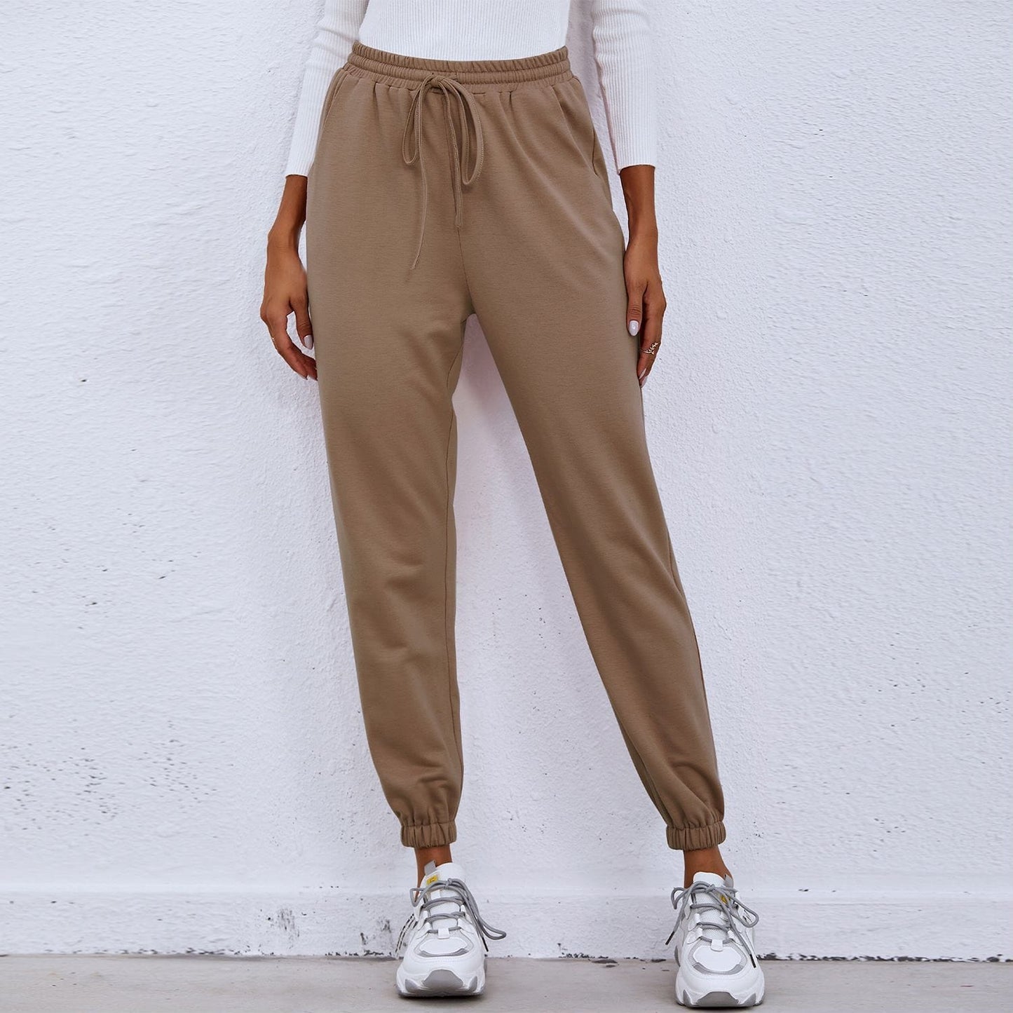 Solid Drawstring Waist Joggers