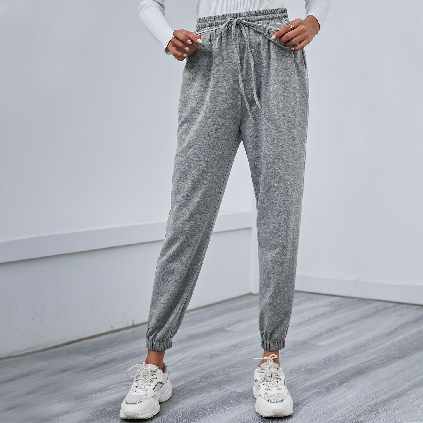 Solid Drawstring Waist Joggers