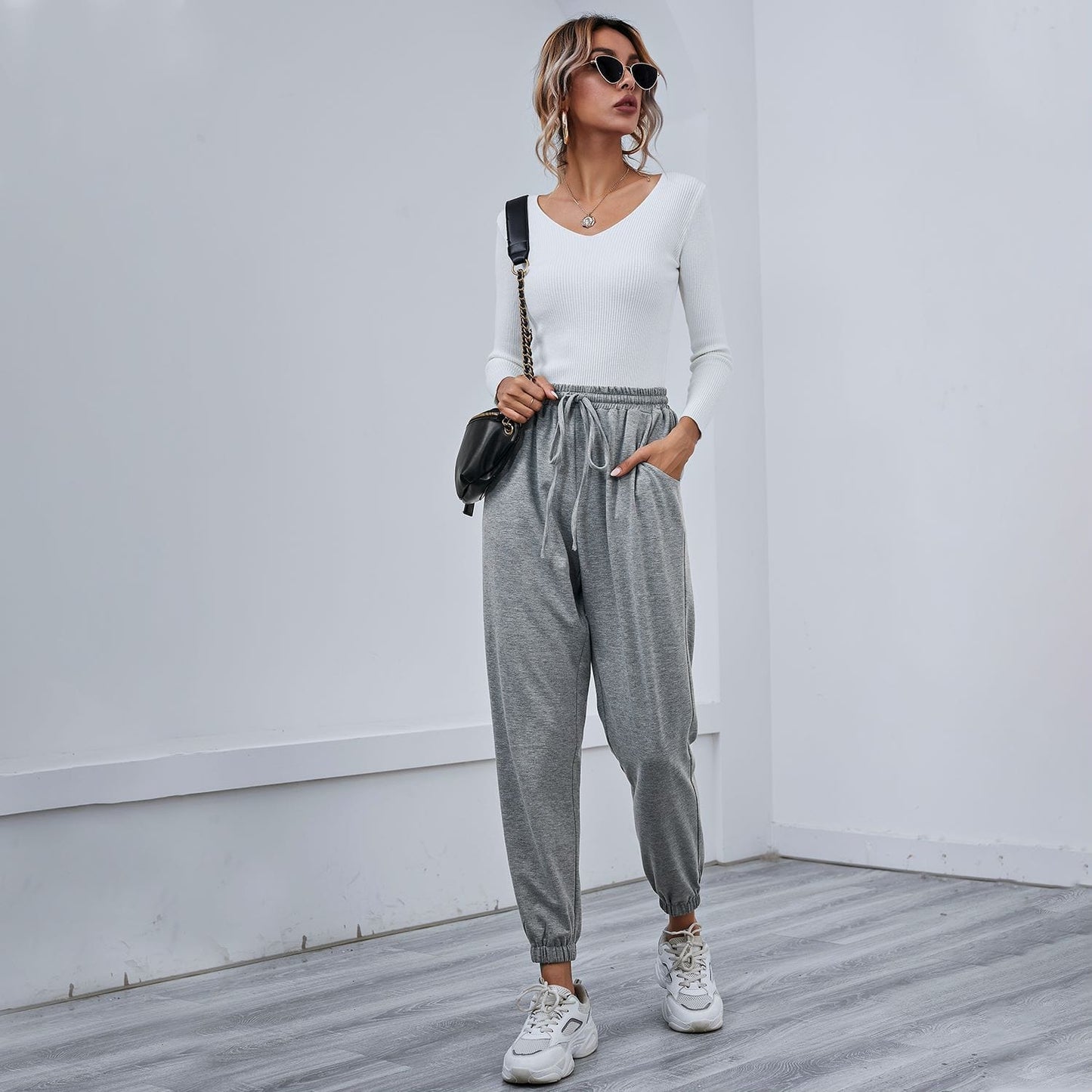 Solid Drawstring Waist Joggers