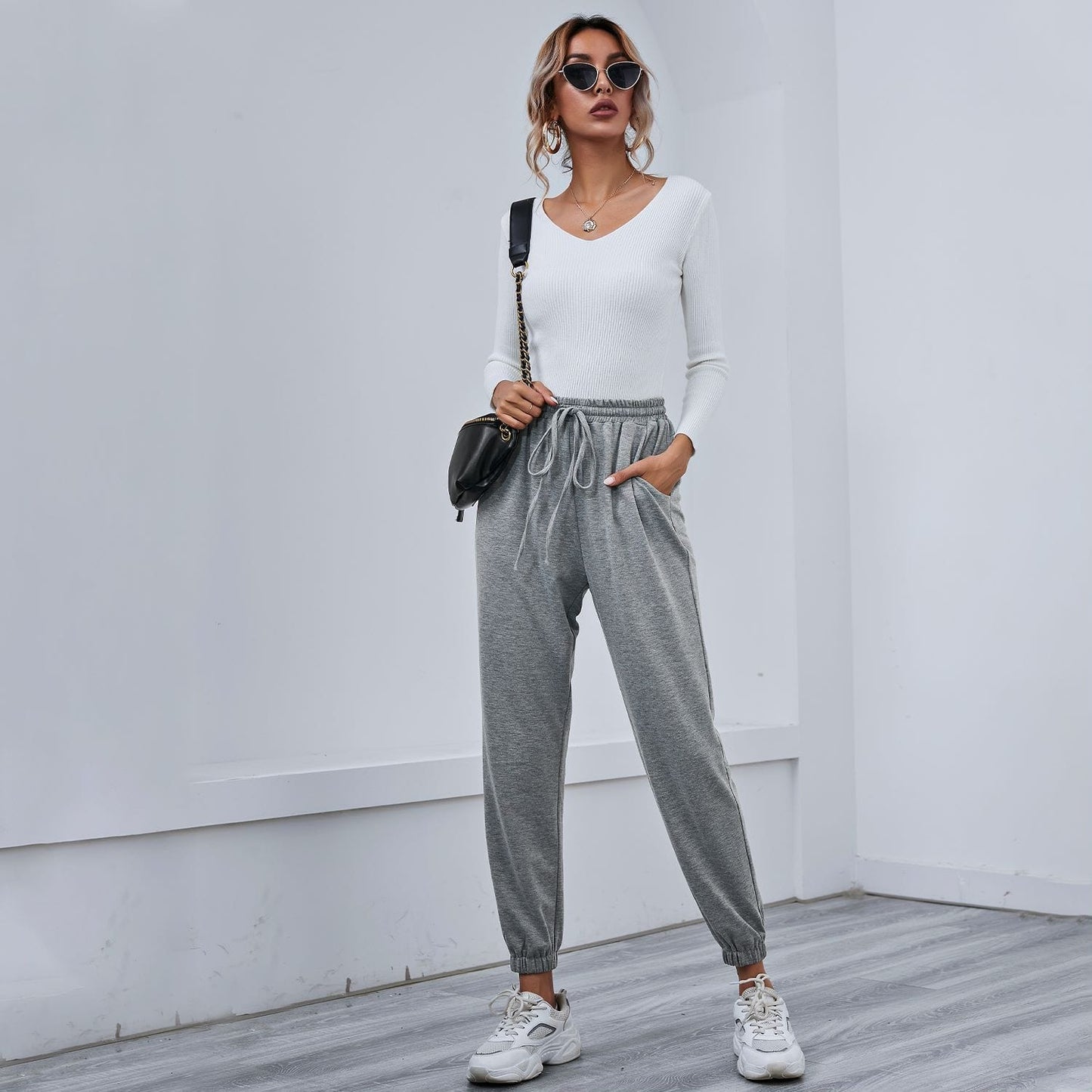 Solid Drawstring Waist Joggers