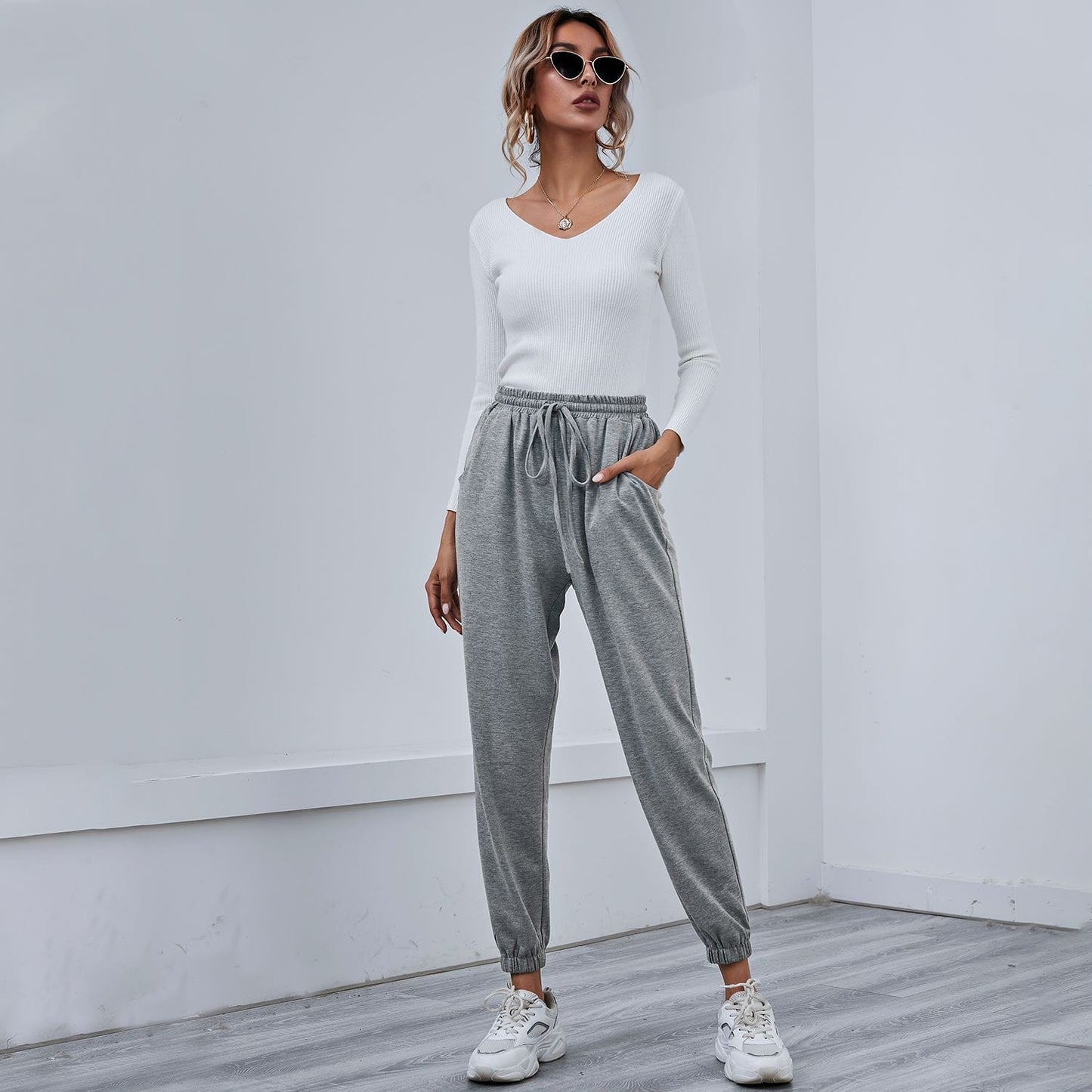 Solid Drawstring Waist Joggers