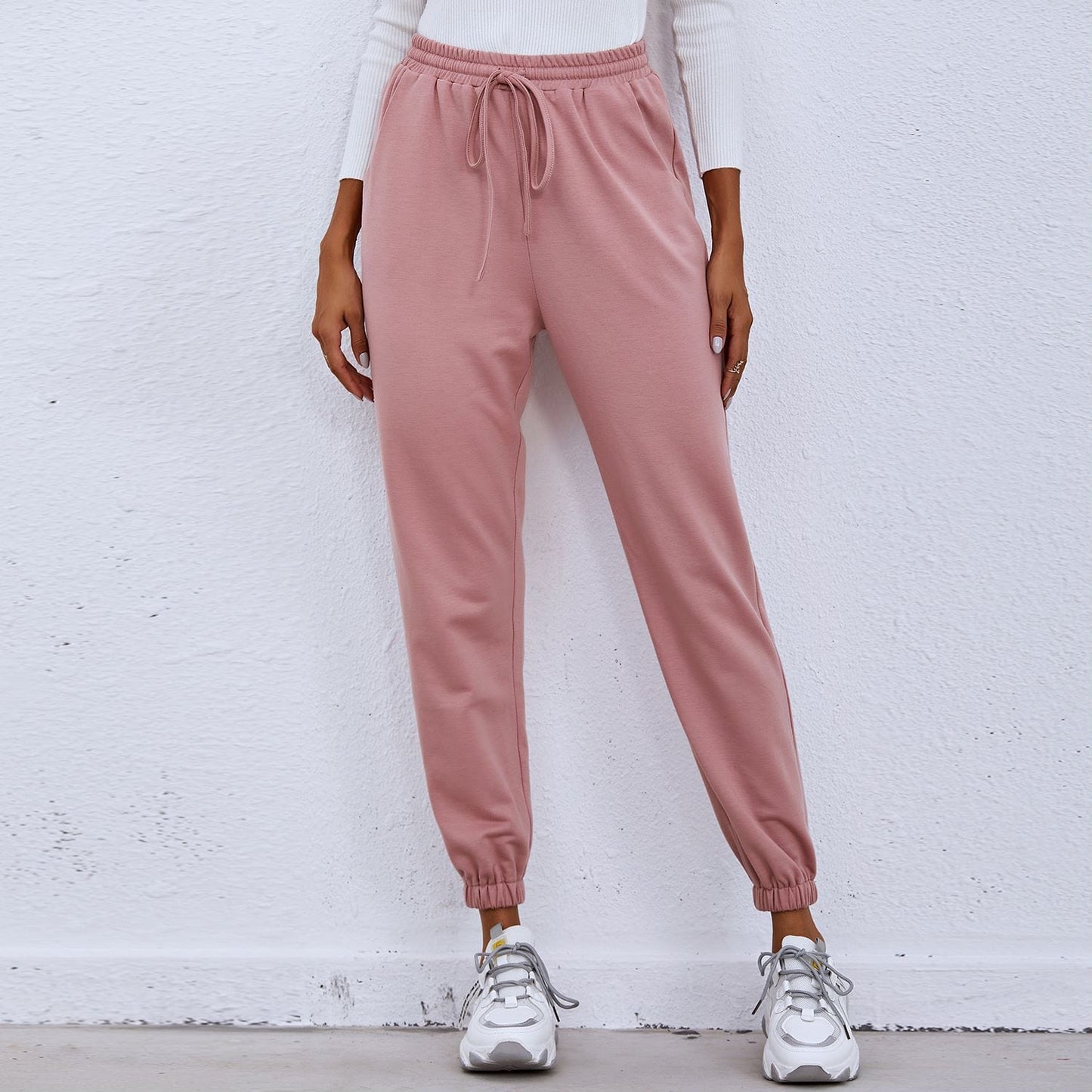 Solid Drawstring Waist Joggers