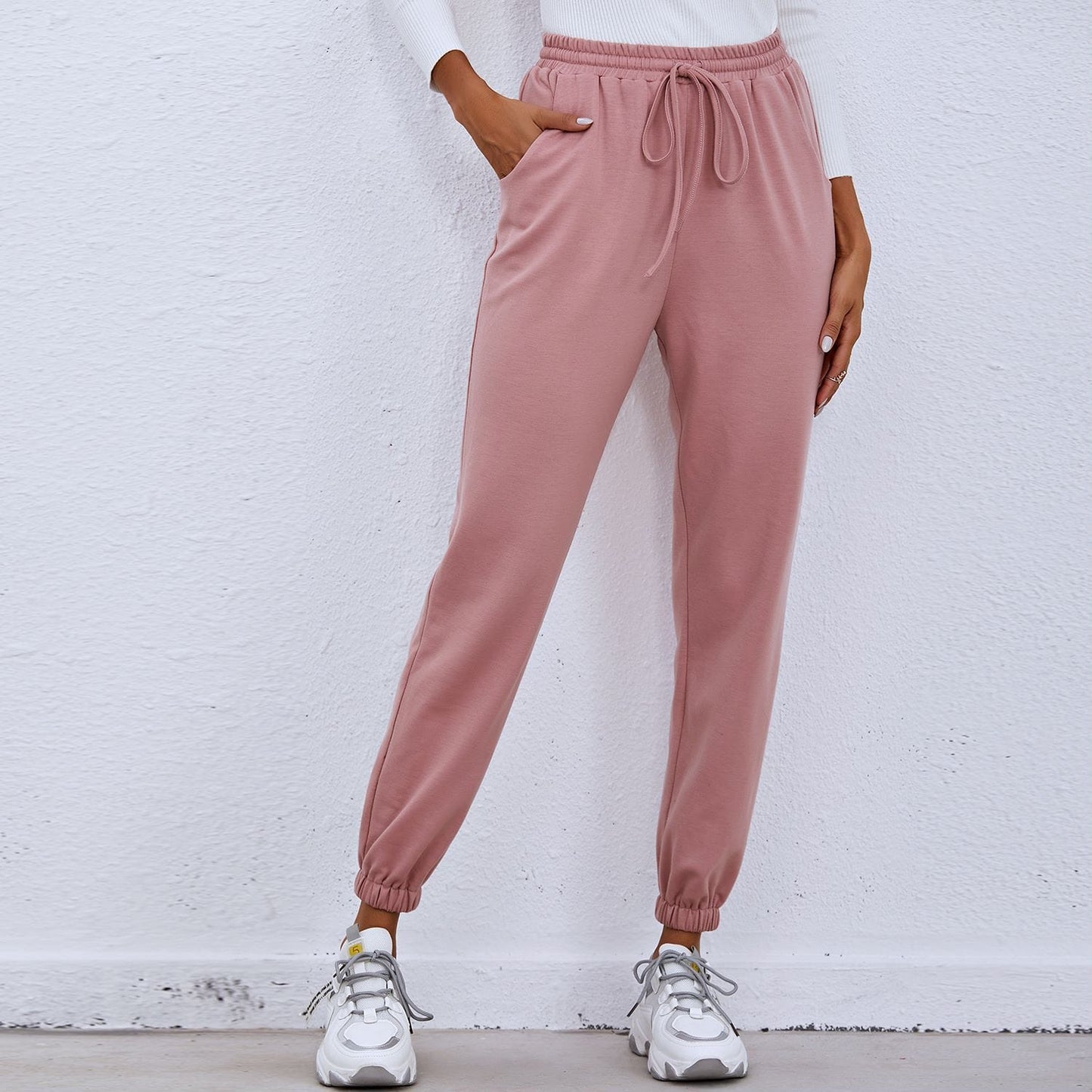 Solid Drawstring Waist Joggers