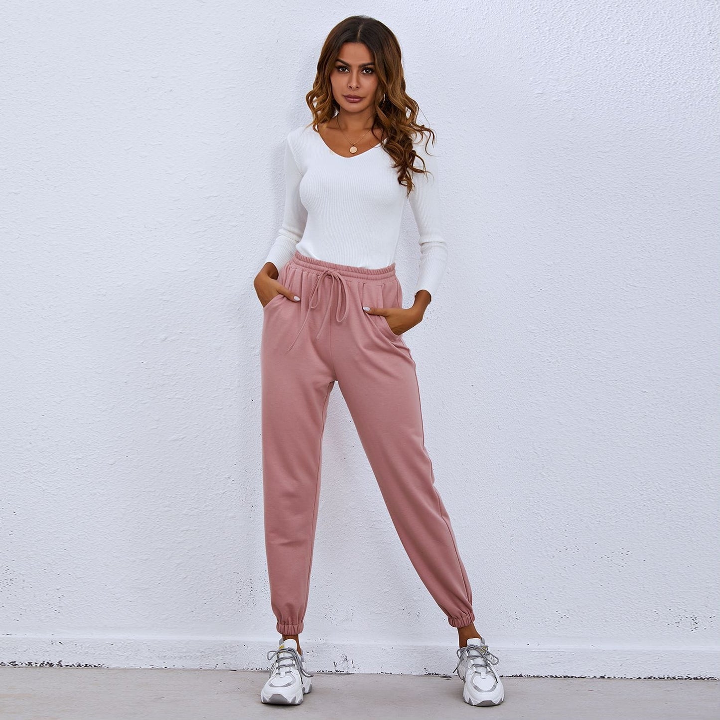 Solid Drawstring Waist Joggers