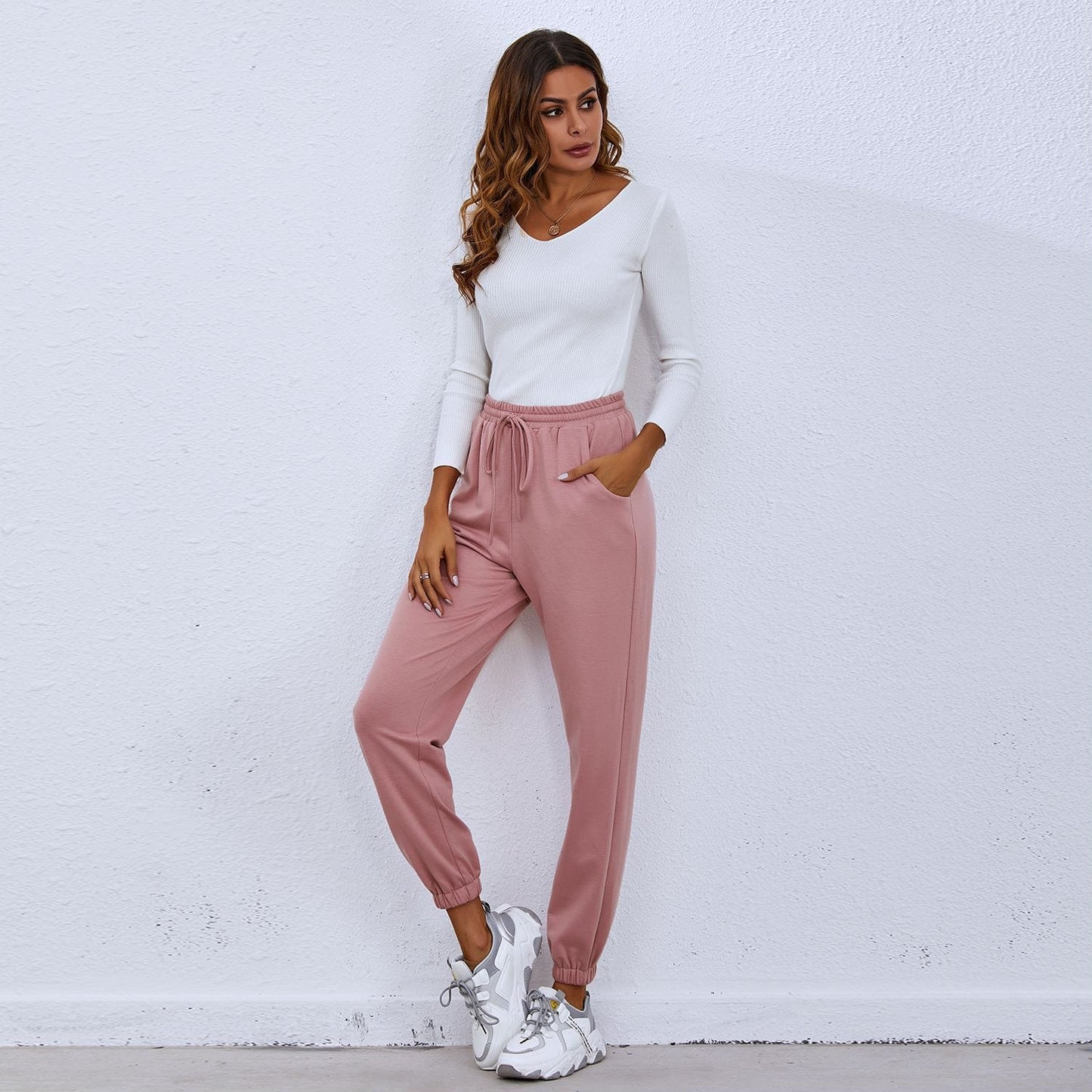 Solid Drawstring Waist Joggers