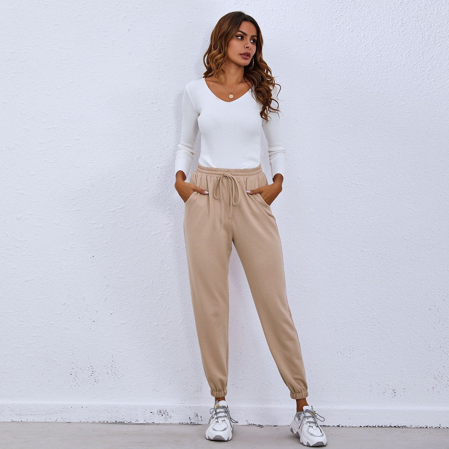 Solid Drawstring Waist Joggers