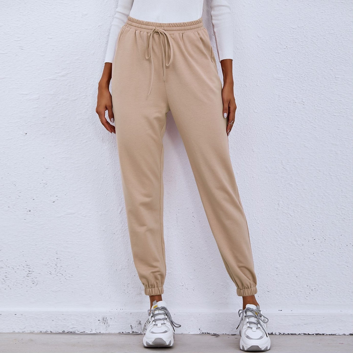 Solid Drawstring Waist Joggers