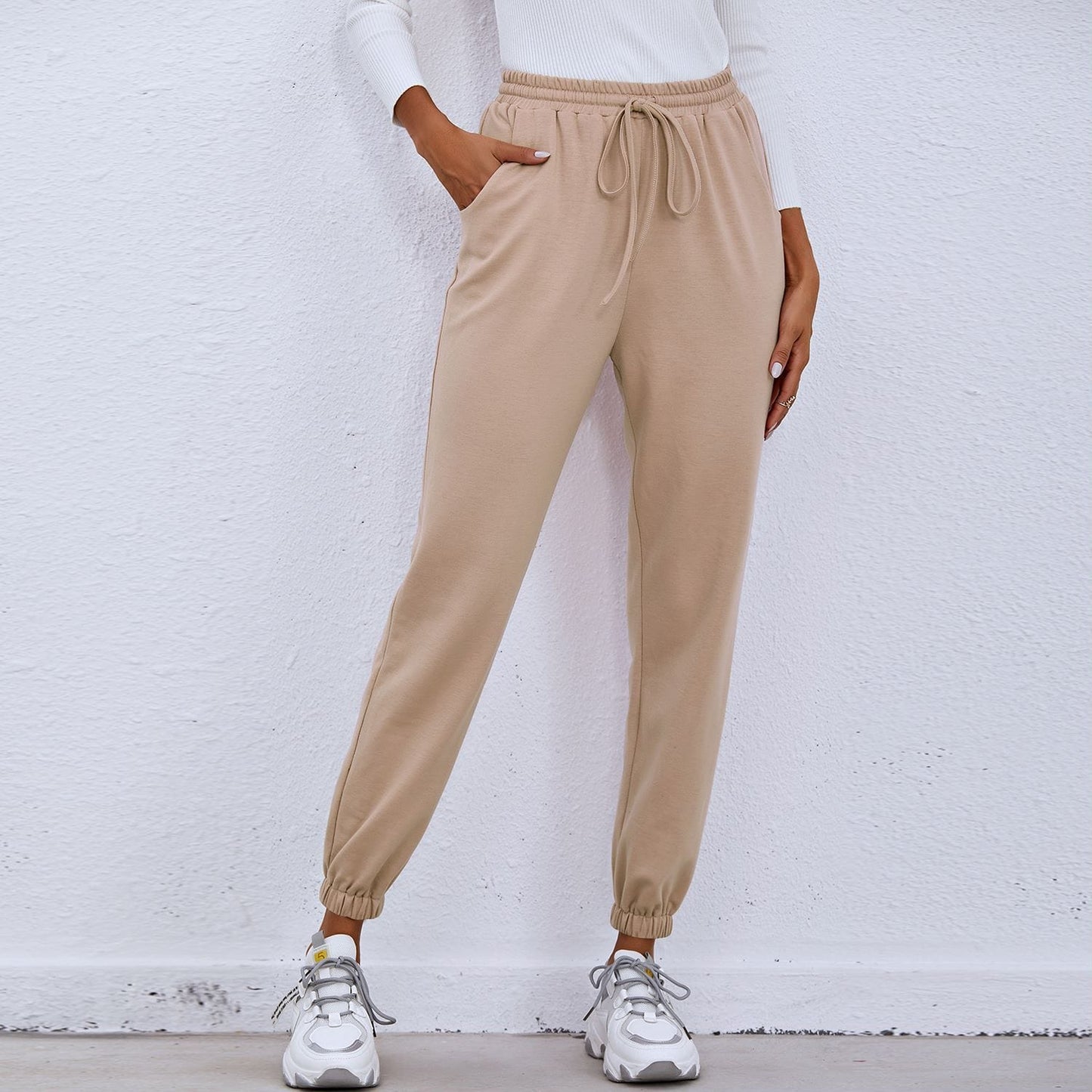 Solid Drawstring Waist Joggers