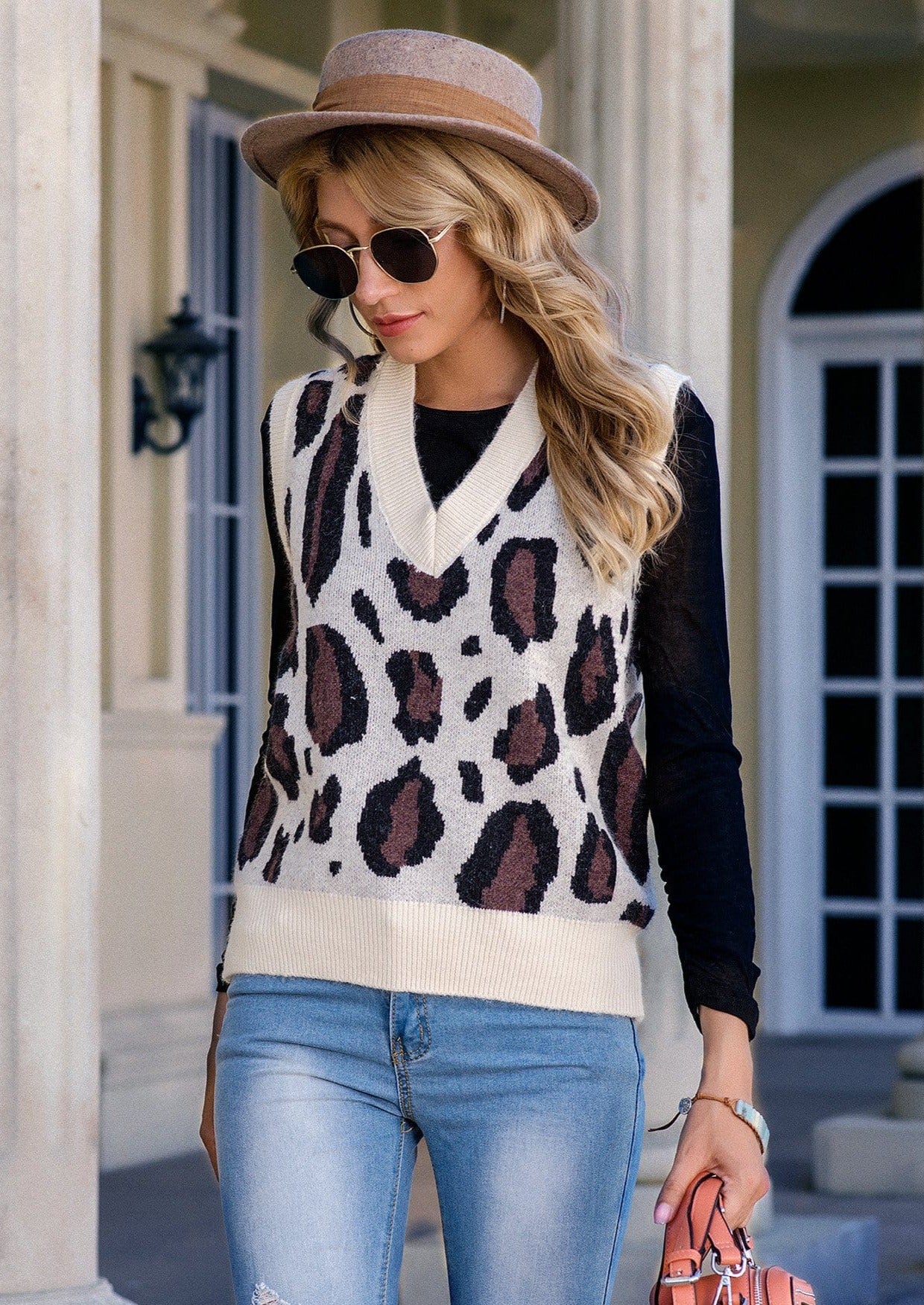 Chaleco tipo suéter con estampado de leopardo