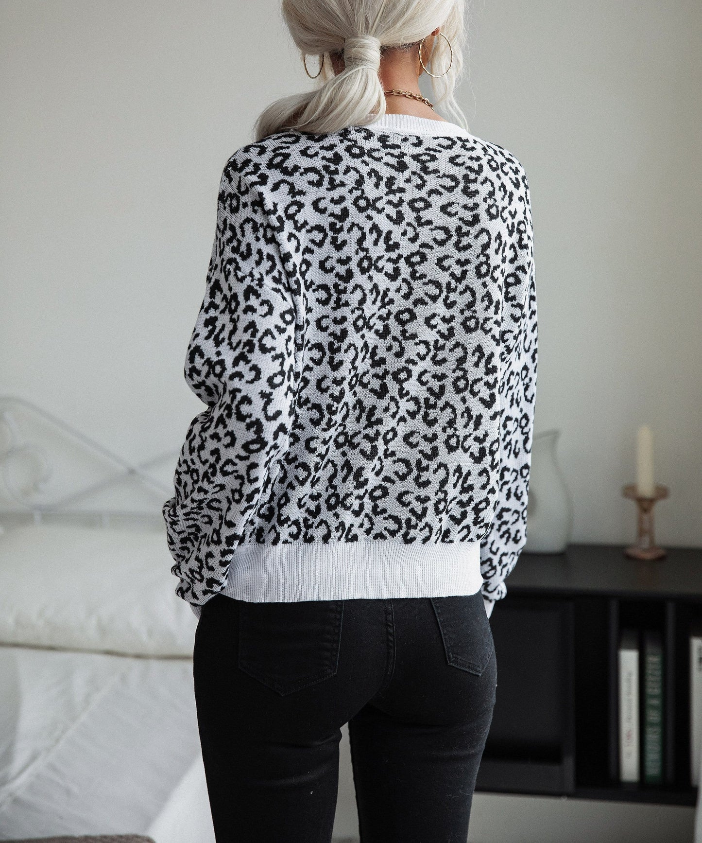 Leopard Print Contrast Trim Sweater