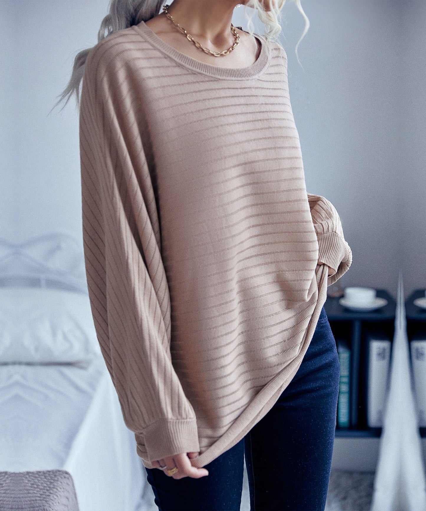 Striped Knit Loose Fit Sweater