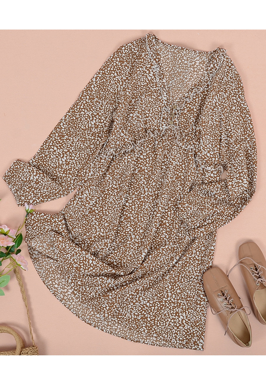Leopard Ruffle Detail Babydoll Dress