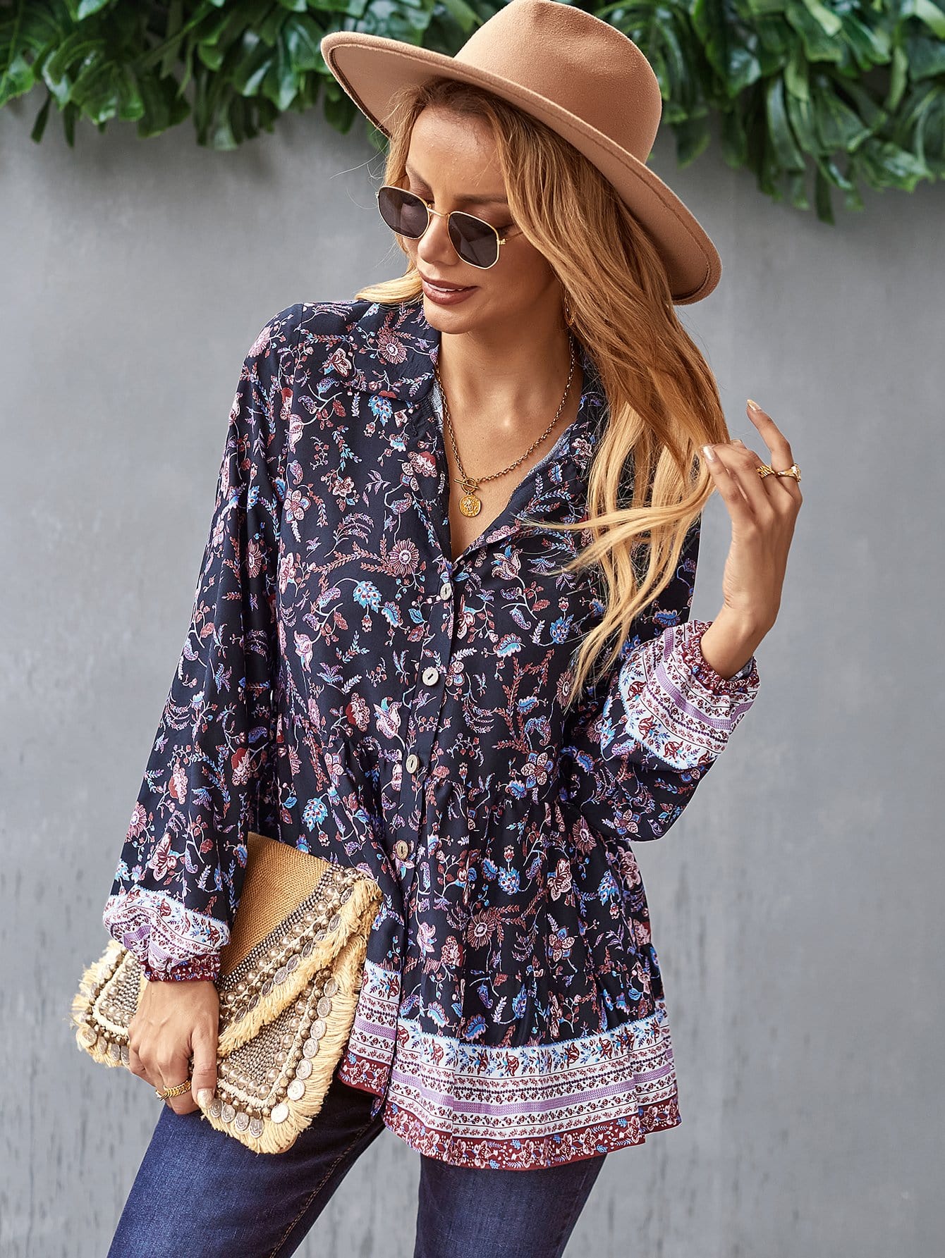 Floral Boho Button Down Blouse