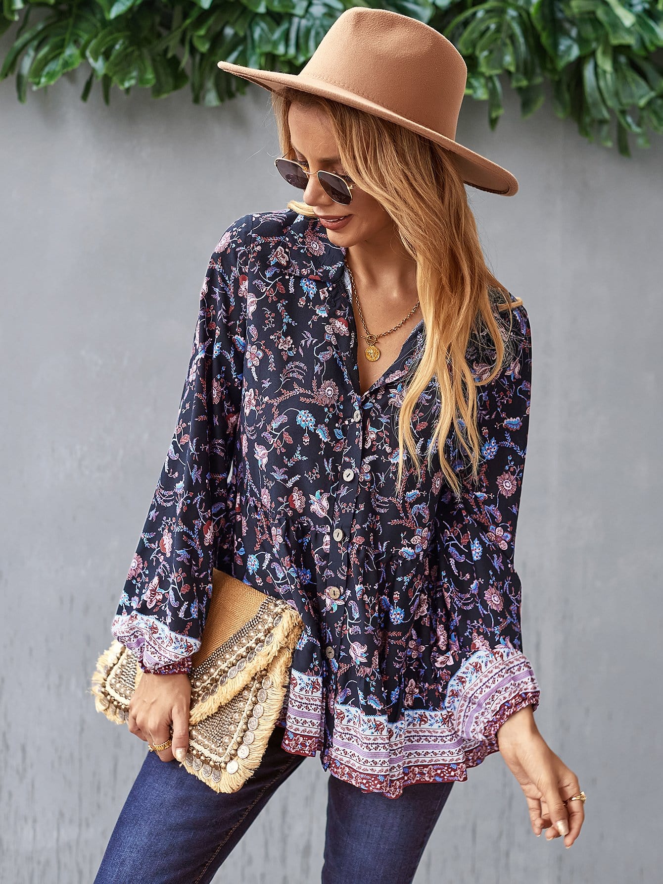 Floral Boho Button Down Blouse