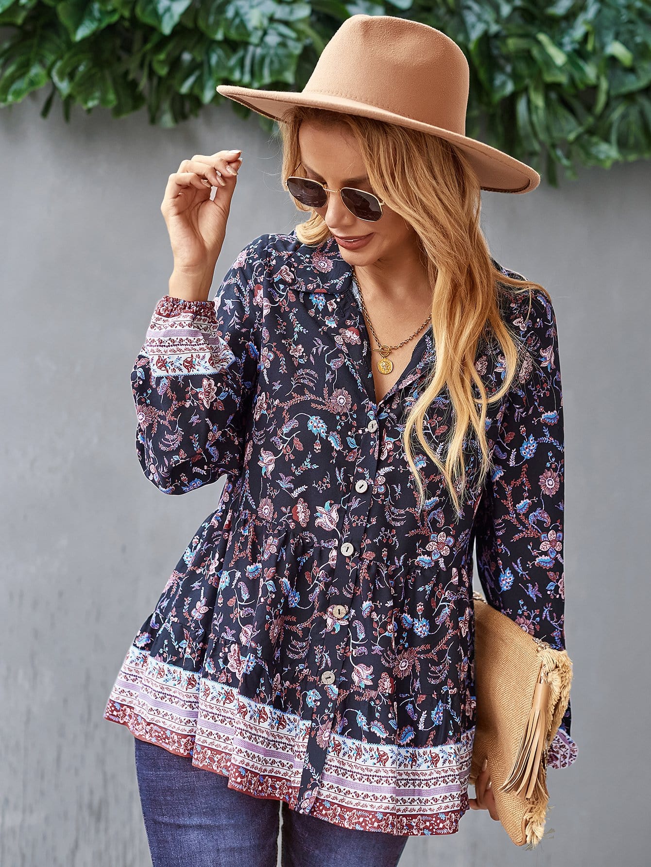 Floral Boho Button Down Blouse