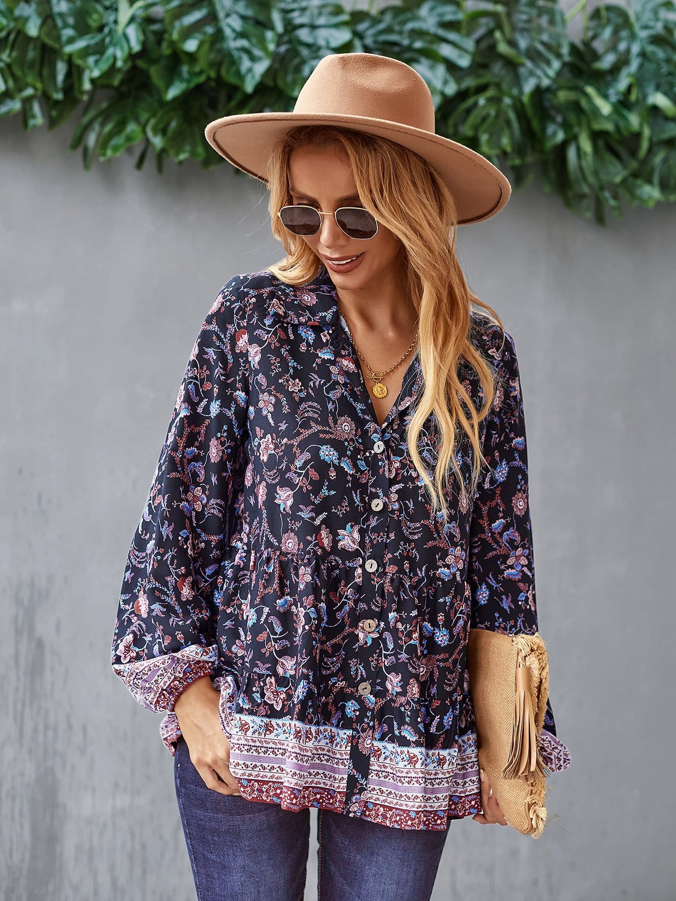 Floral Boho Button Down Blouse