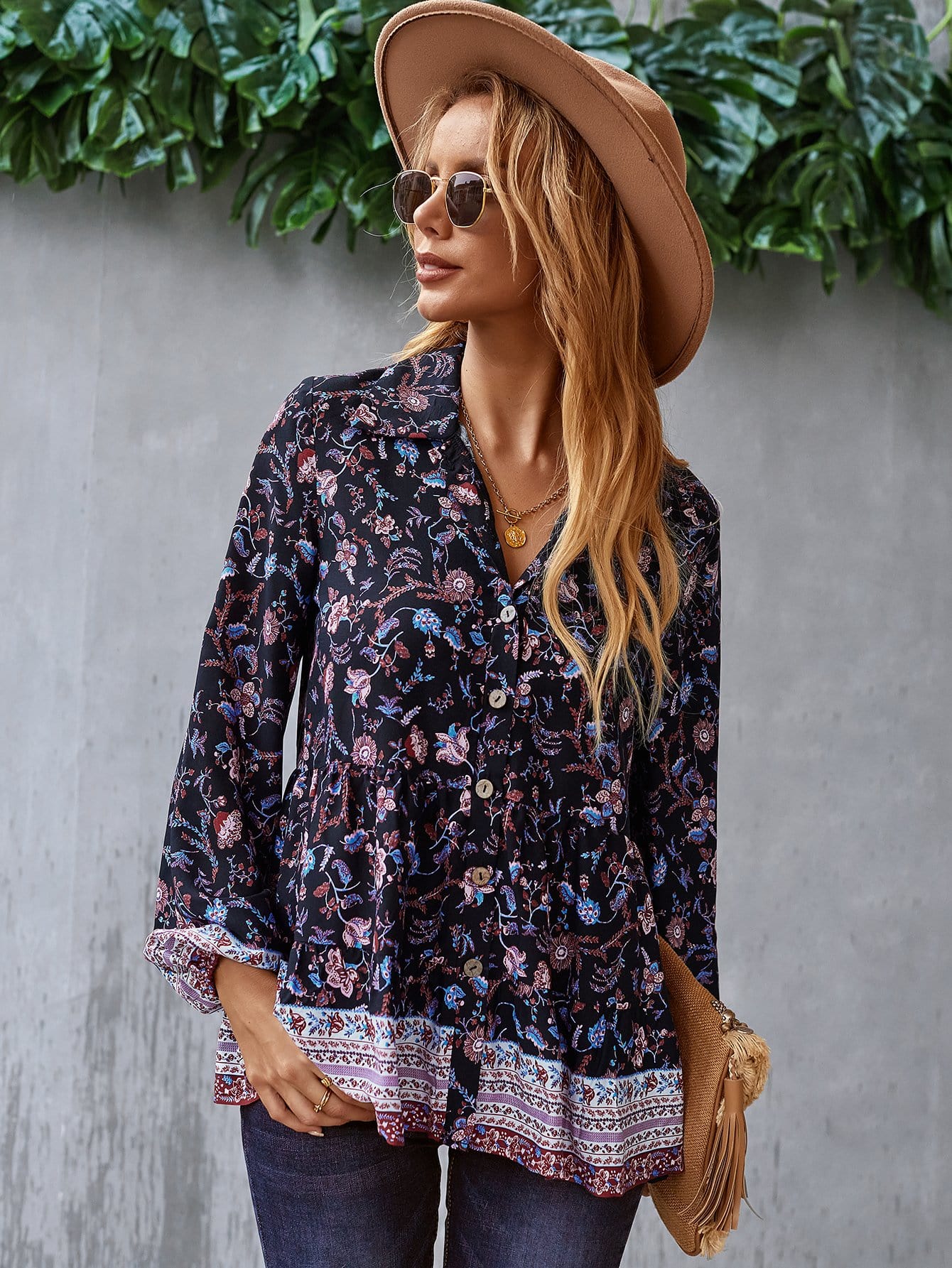 Floral Boho Button Down Blouse