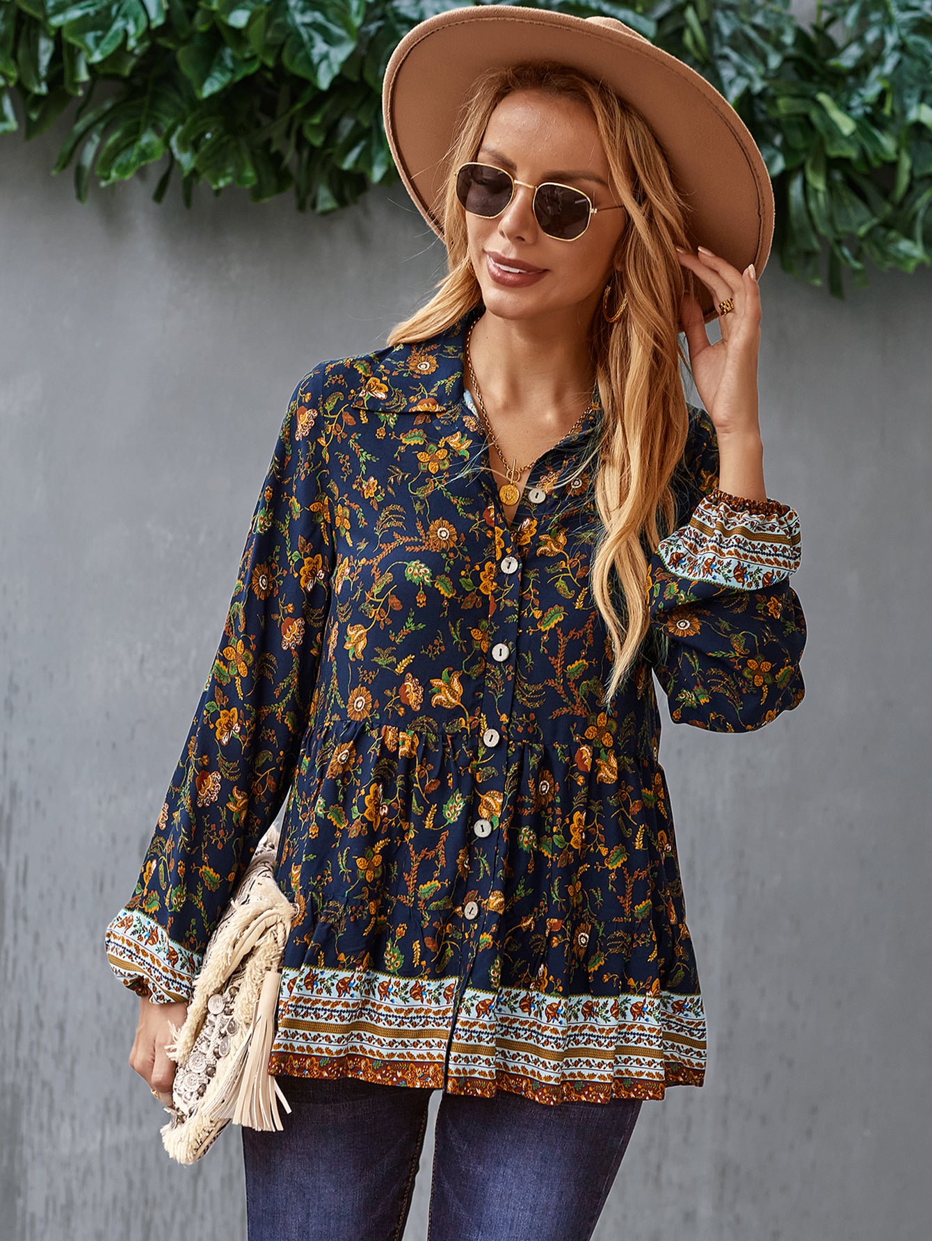 Floral Boho Button Down Blouse