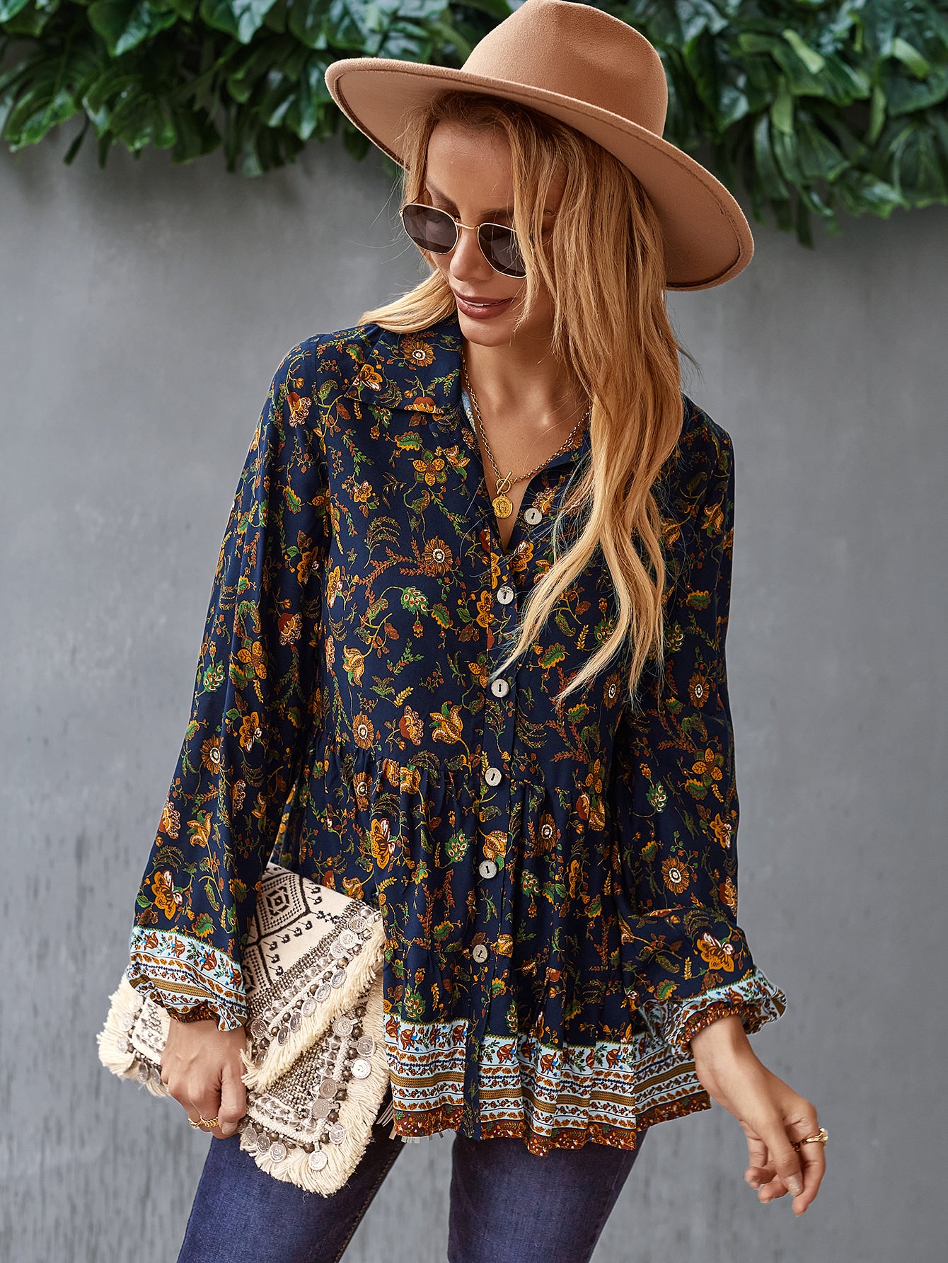 Floral Boho Button Down Blouse