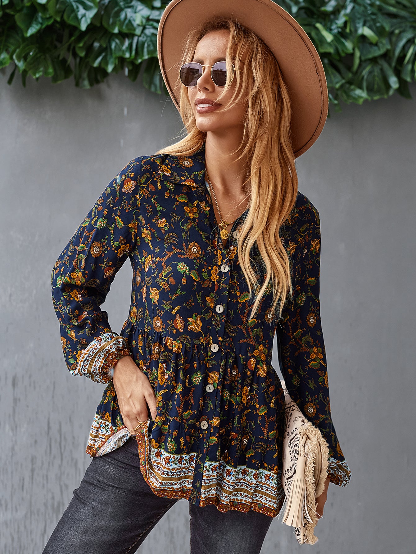 Floral Boho Button Down Blouse