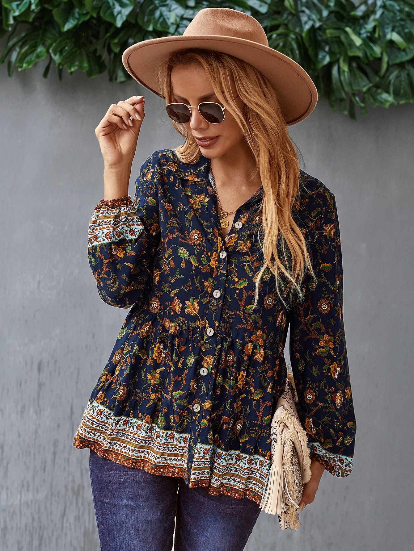 Floral Boho Button Down Blouse