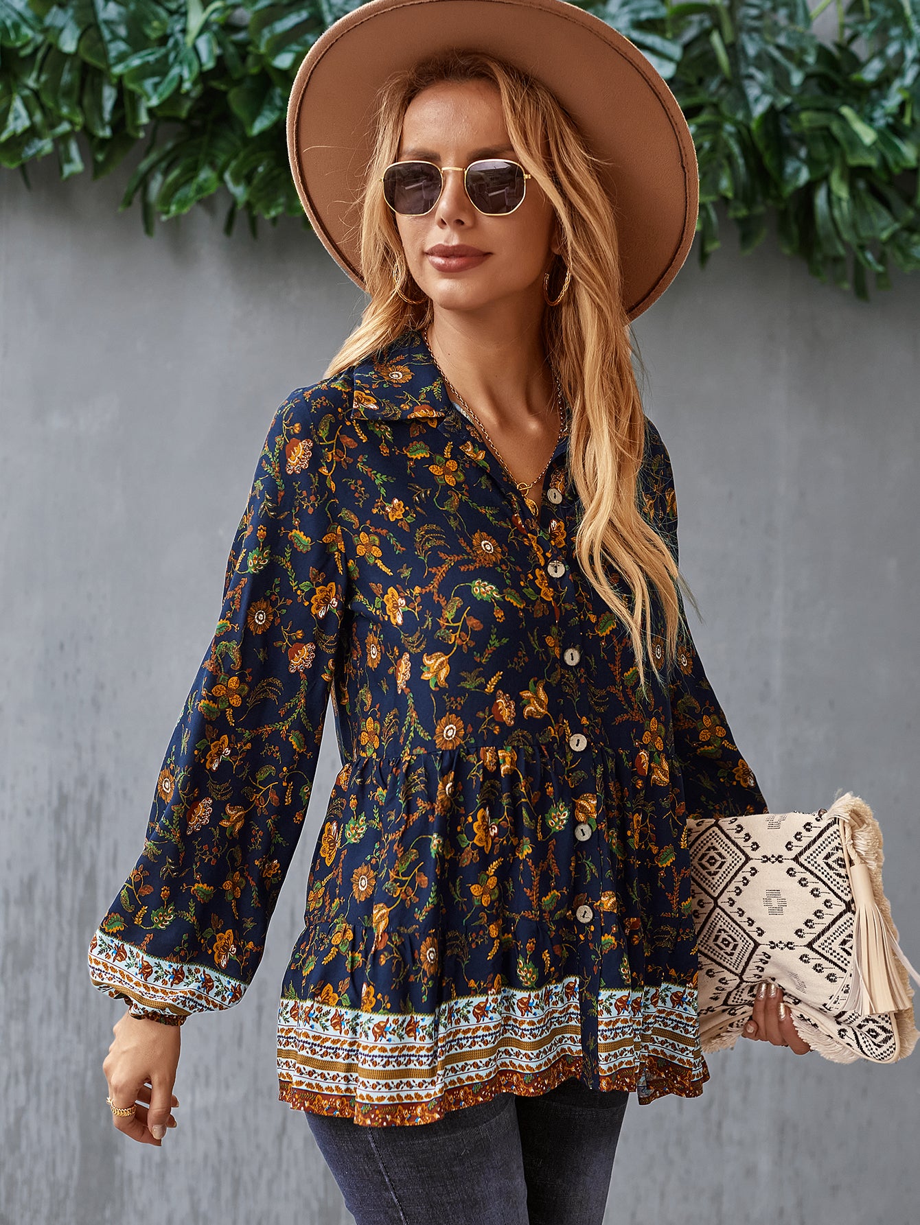 Floral Boho Button Down Blouse