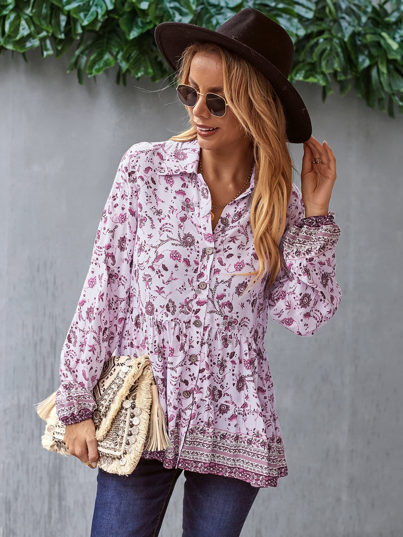 Floral Boho Button Down Blouse